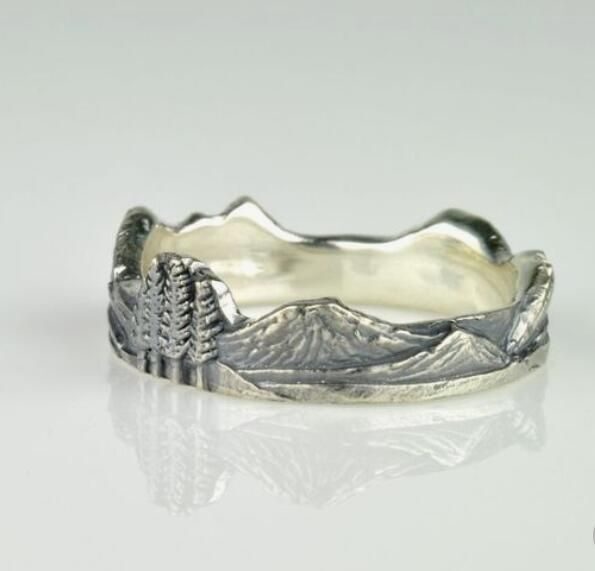 Mountain Round Finger Rings - Pine Tree Classic Ring Women Wedding Band Jewelry
