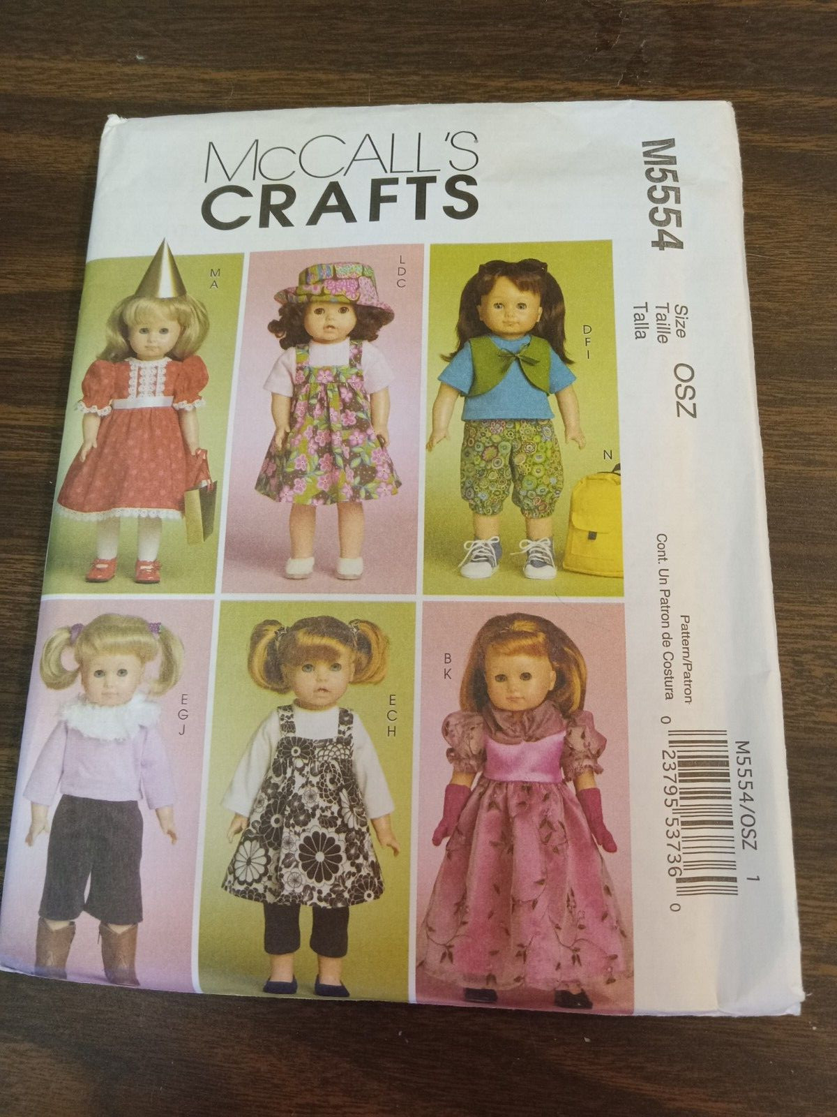 McCalls pattern M5554 doll clothes for 18 inch doll uncut