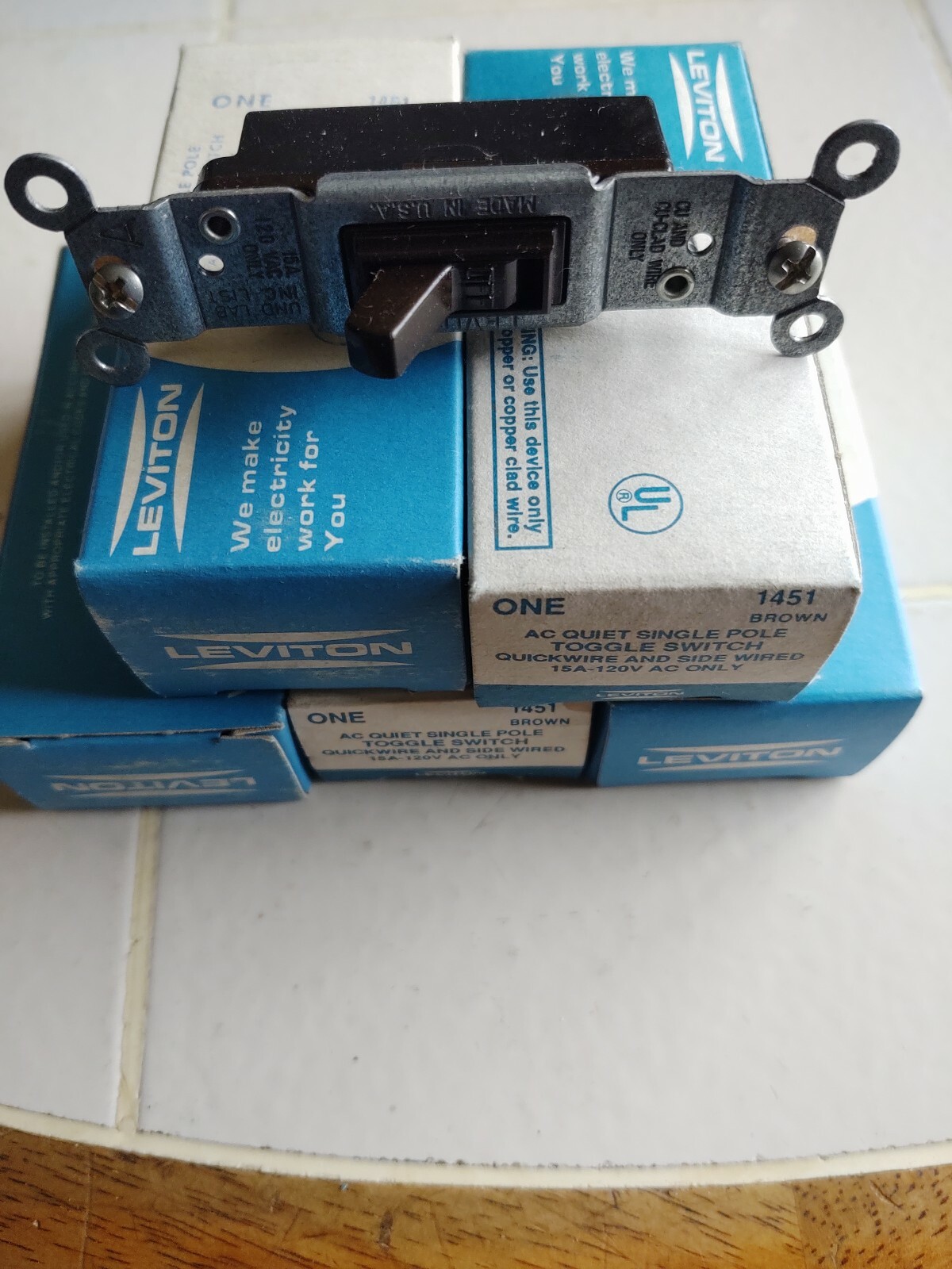 Lot of (5) LEVITON 1451 BROWN AC QUIET SINGLE POLE TOGGLE SWITCH 15A 120V