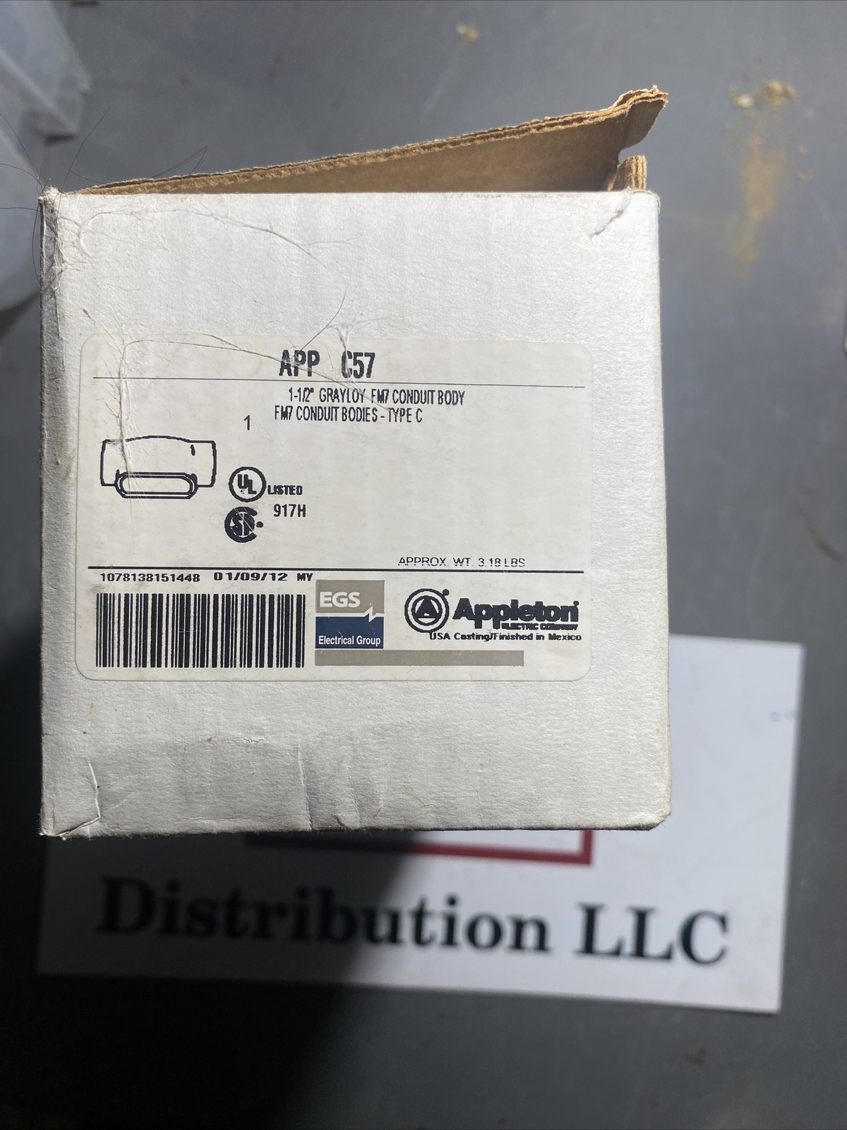 APPLETON APP C57 1-1/2'' GRAYLOY FM7 CONDUIT BODY - TYPE C - NOS