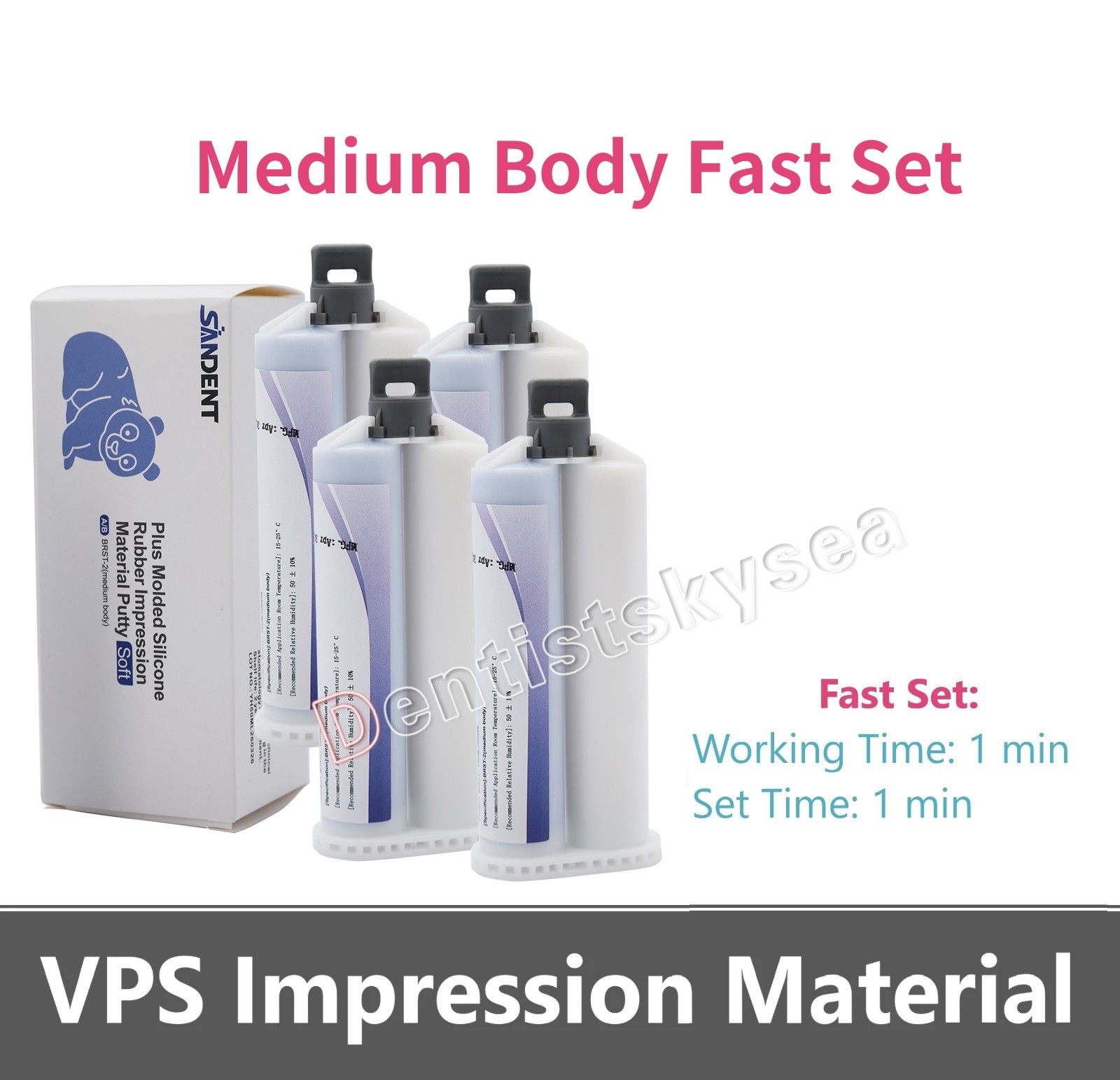 4X Dental VPS Impression Material Medium Body Fast Set Cartridges 50ML
