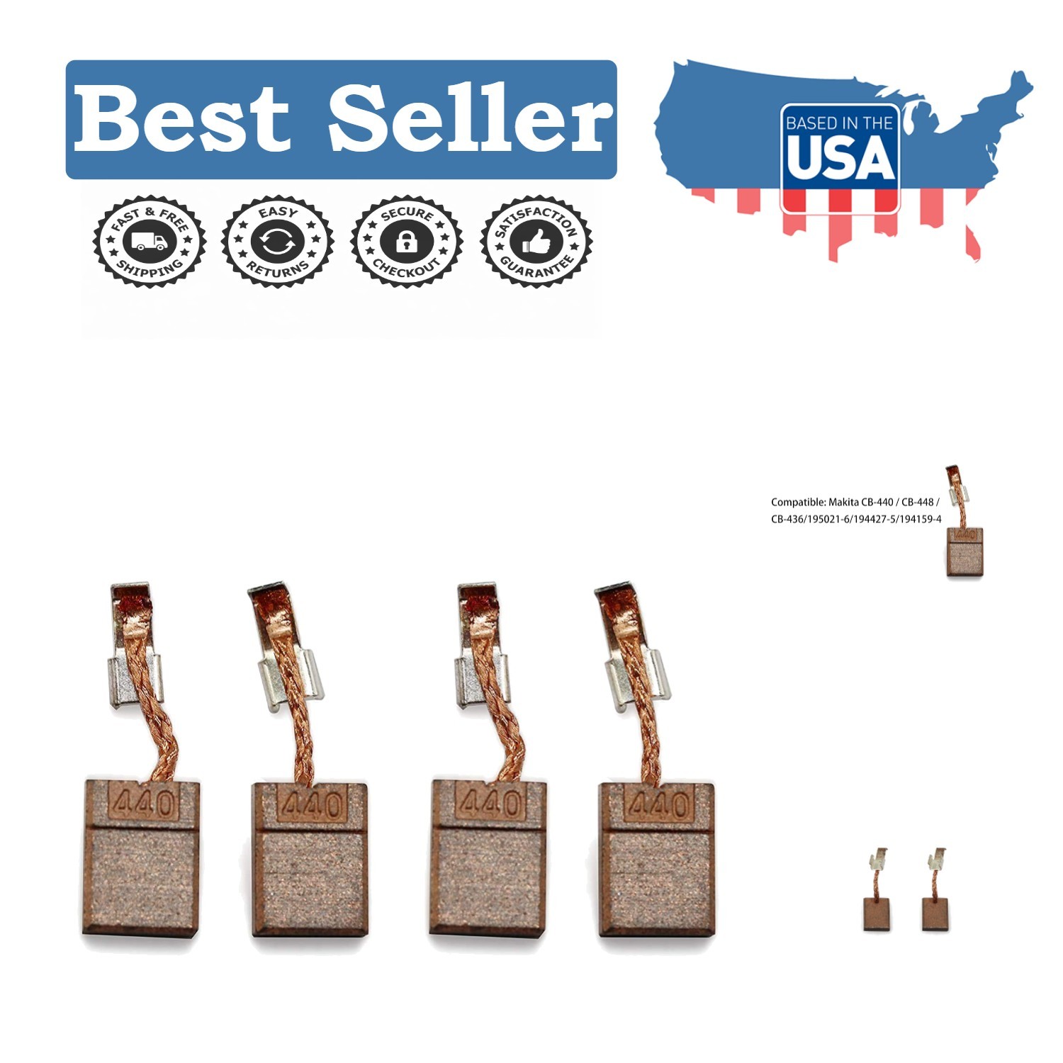 Set of 4 Carbon Steel Motor Brushes for CB440, CB448, and CB436 Electric Tools
