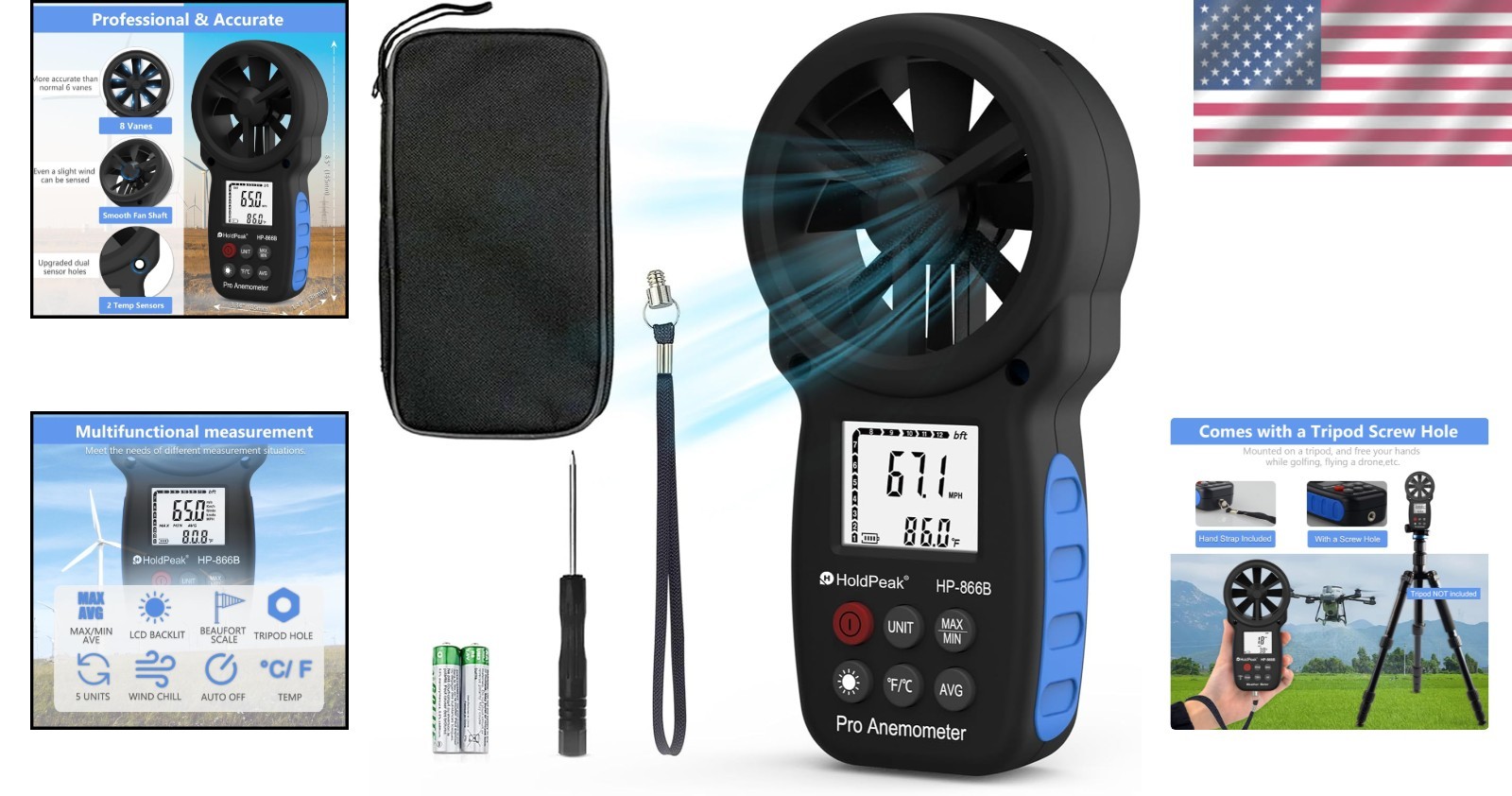 HoldPeak 866B Digital Anemometer - Wind Meter with Backlight