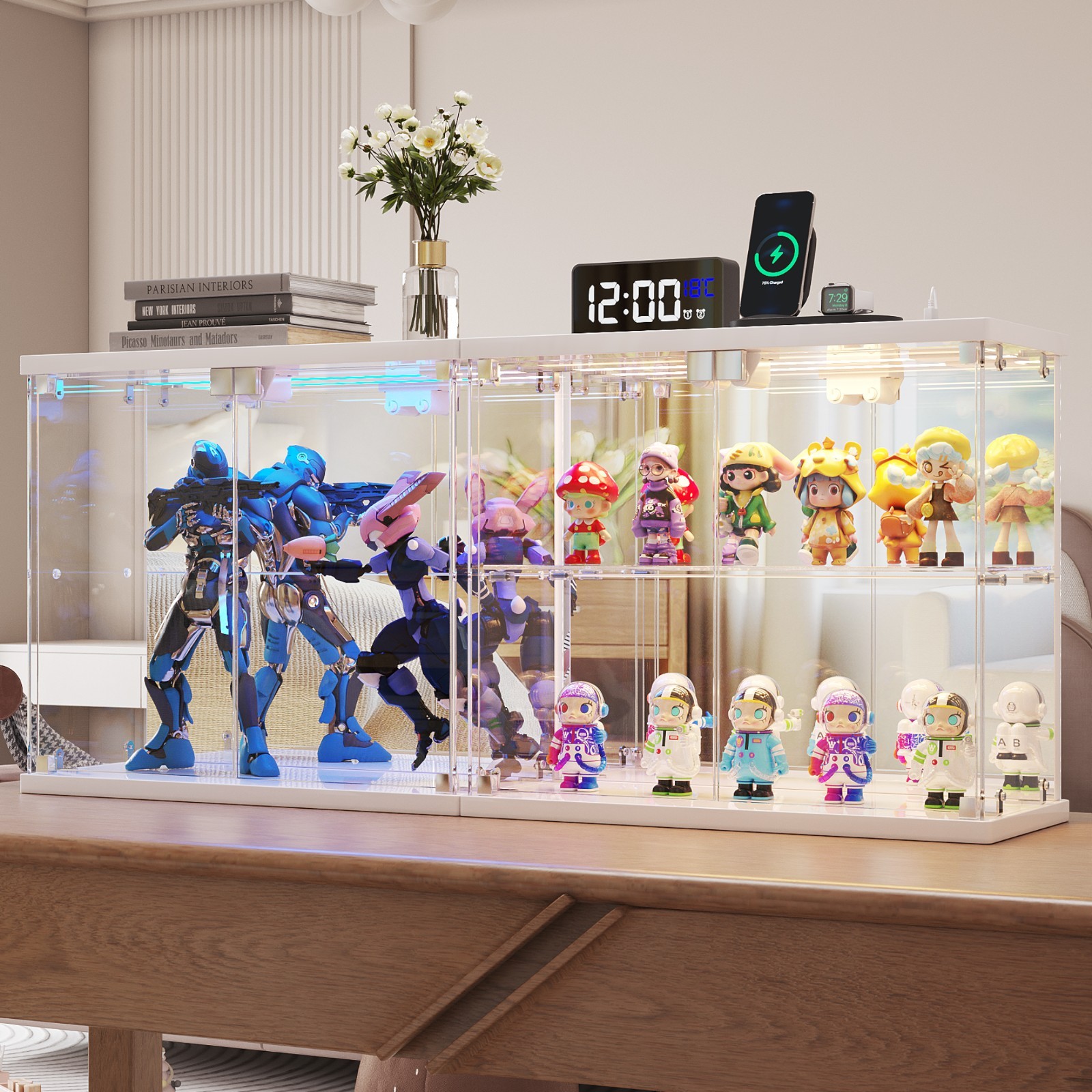 2pcs Small Display Cabinet w/ Human Sensor Lights & Charging Station for Figure