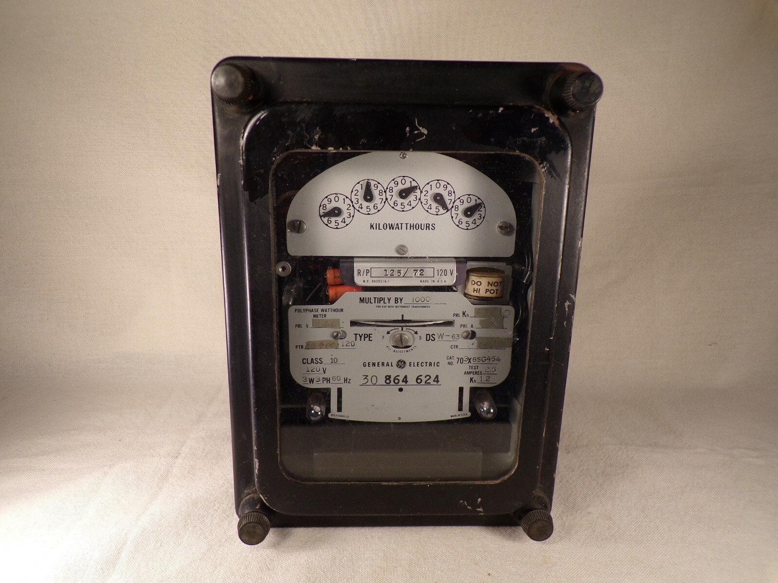 General Electric Vintage Steam Punk 3 Phase Kilowatthours Meter Antique Gauge