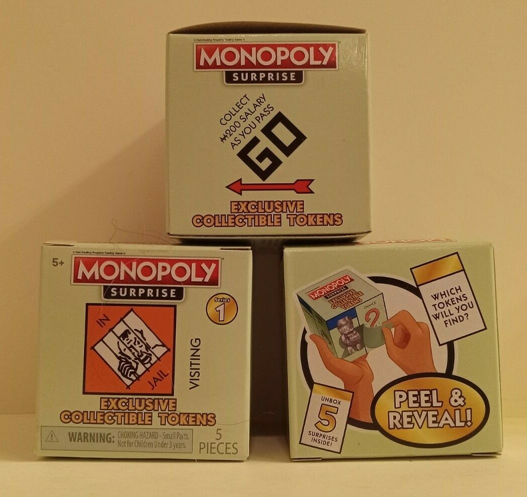 3 NIB Monopoly Exclusive Surprise Tokens Boxes Sealed