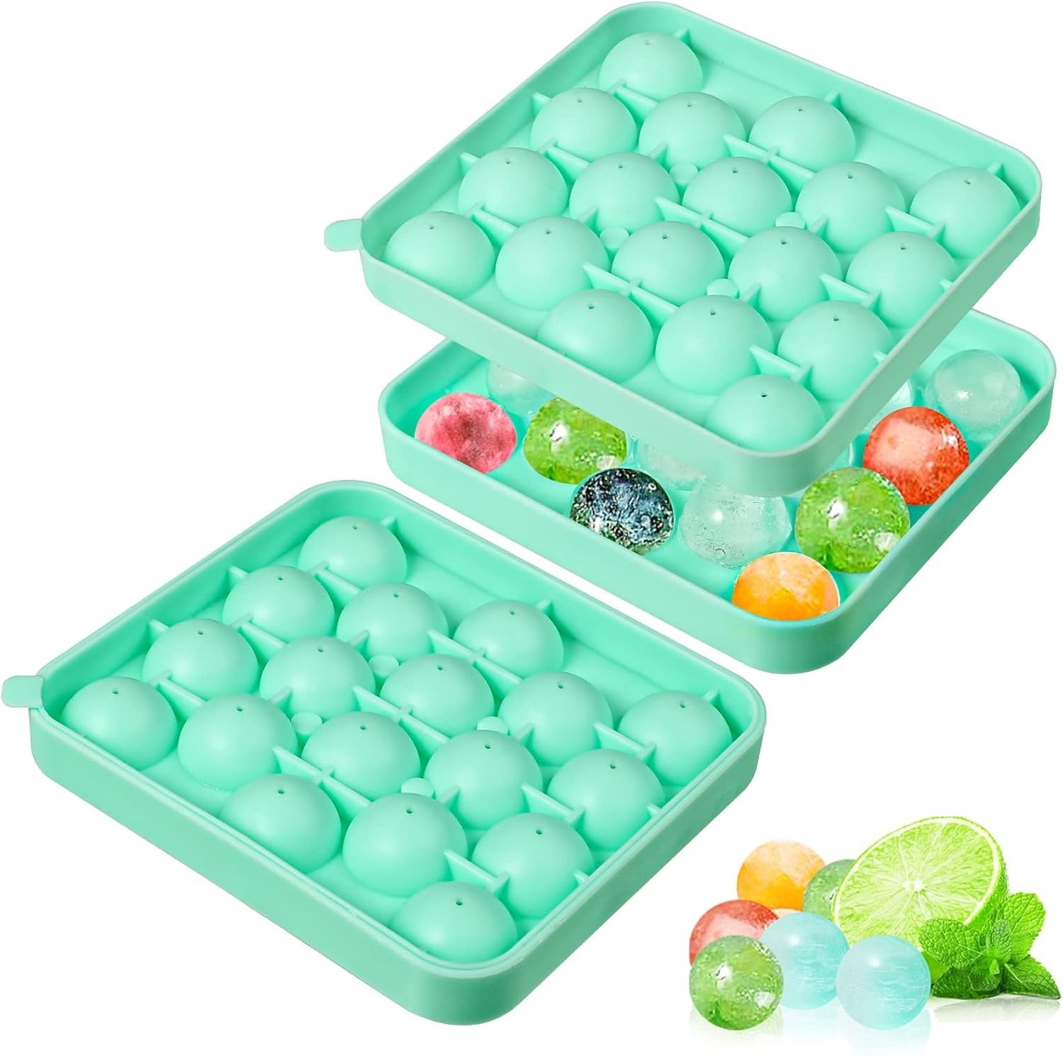 2 Pack Silicone Round Ice Cube Molds, 1.1 Inch Ice Ball Maker Easy Release Si...