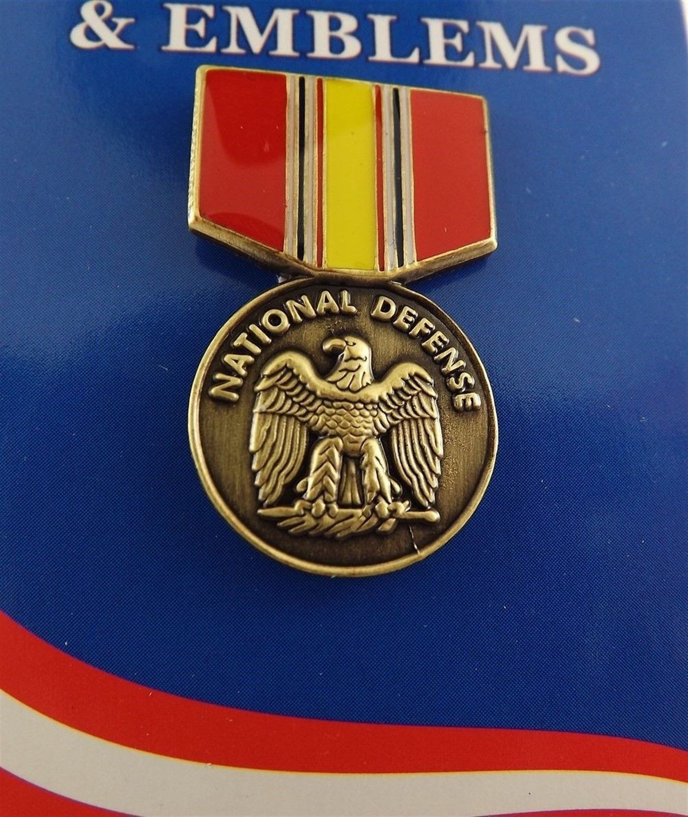 FREE SHIP Lapel Pin National Defense Medal Red & Yellow Enamel 1-3/16"