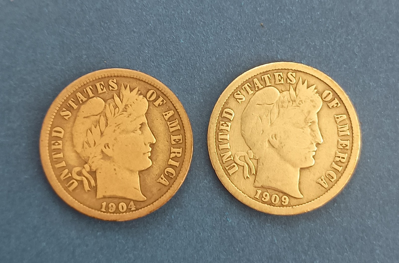 2 Silver Barber Dimes 1904 & 1909 USA