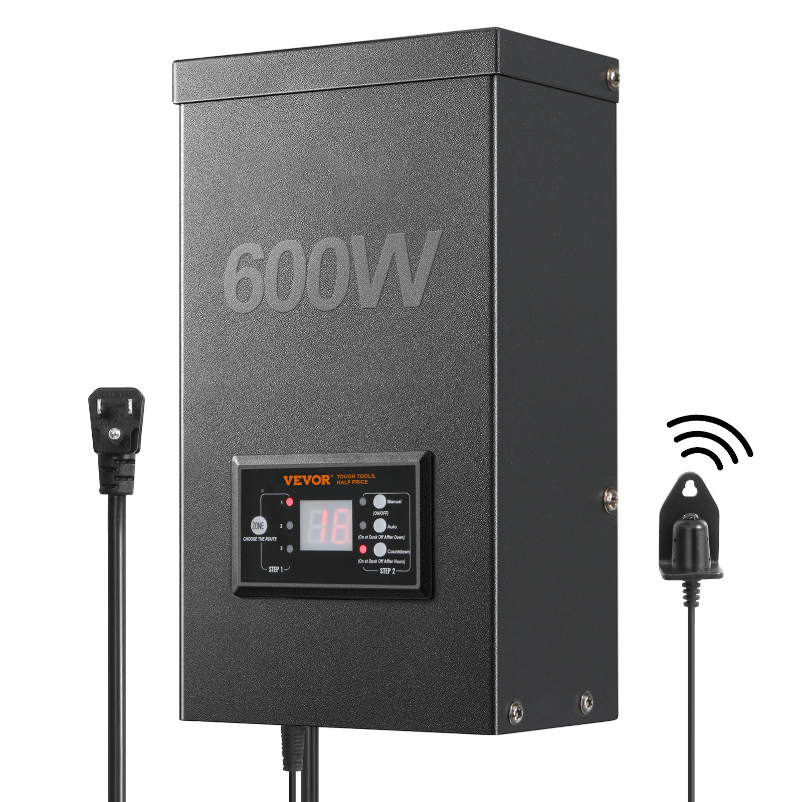 600W Low Voltage Landscape Transformer with Timer and Photocell Sensor