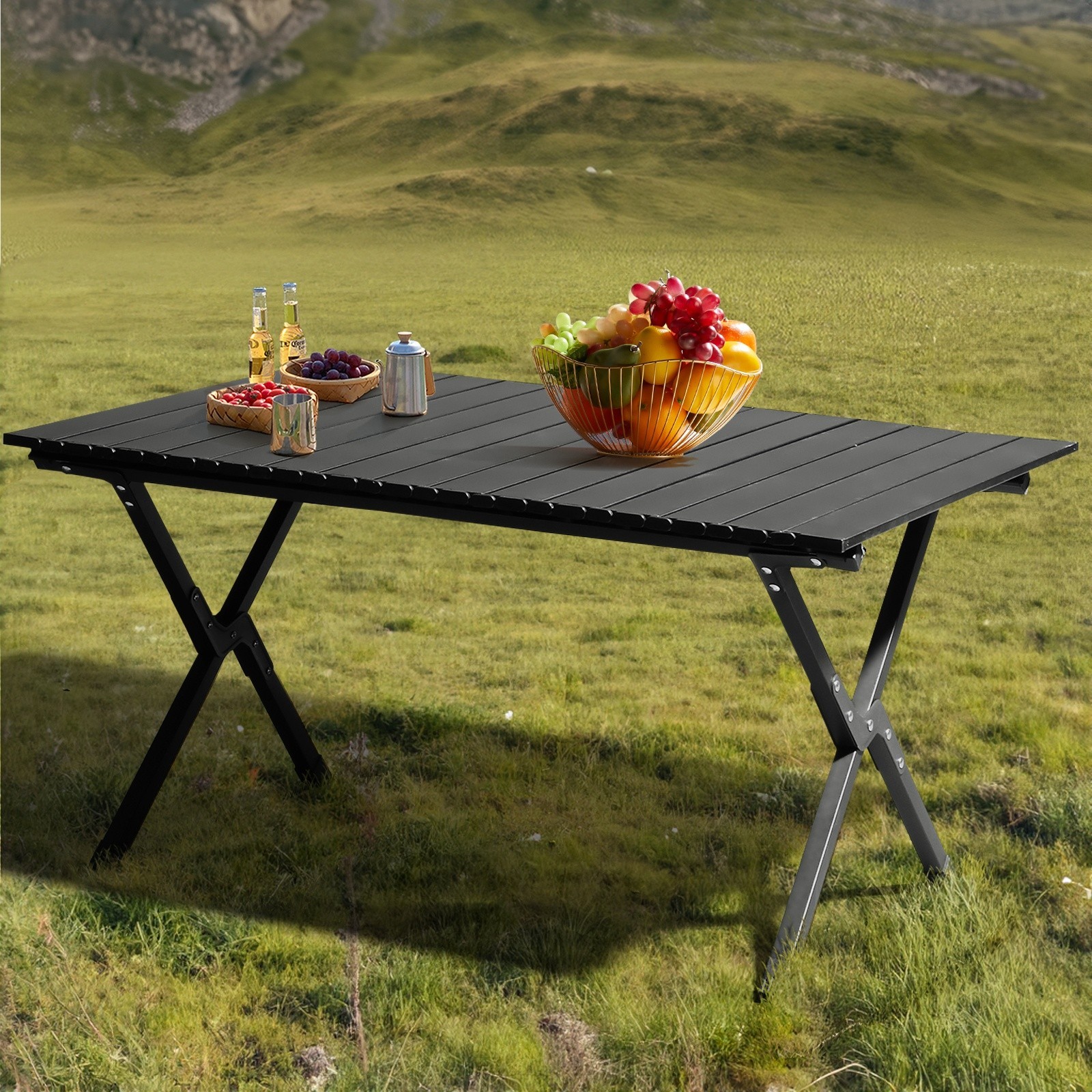 Folding Camping Table Portable Picnic Table, Lightweight Roll up Side Table