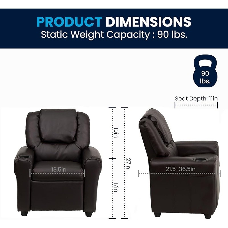 Children's Recliner Chair Foam Upholstered Kid-Friendly Cup Holder Durable Frame