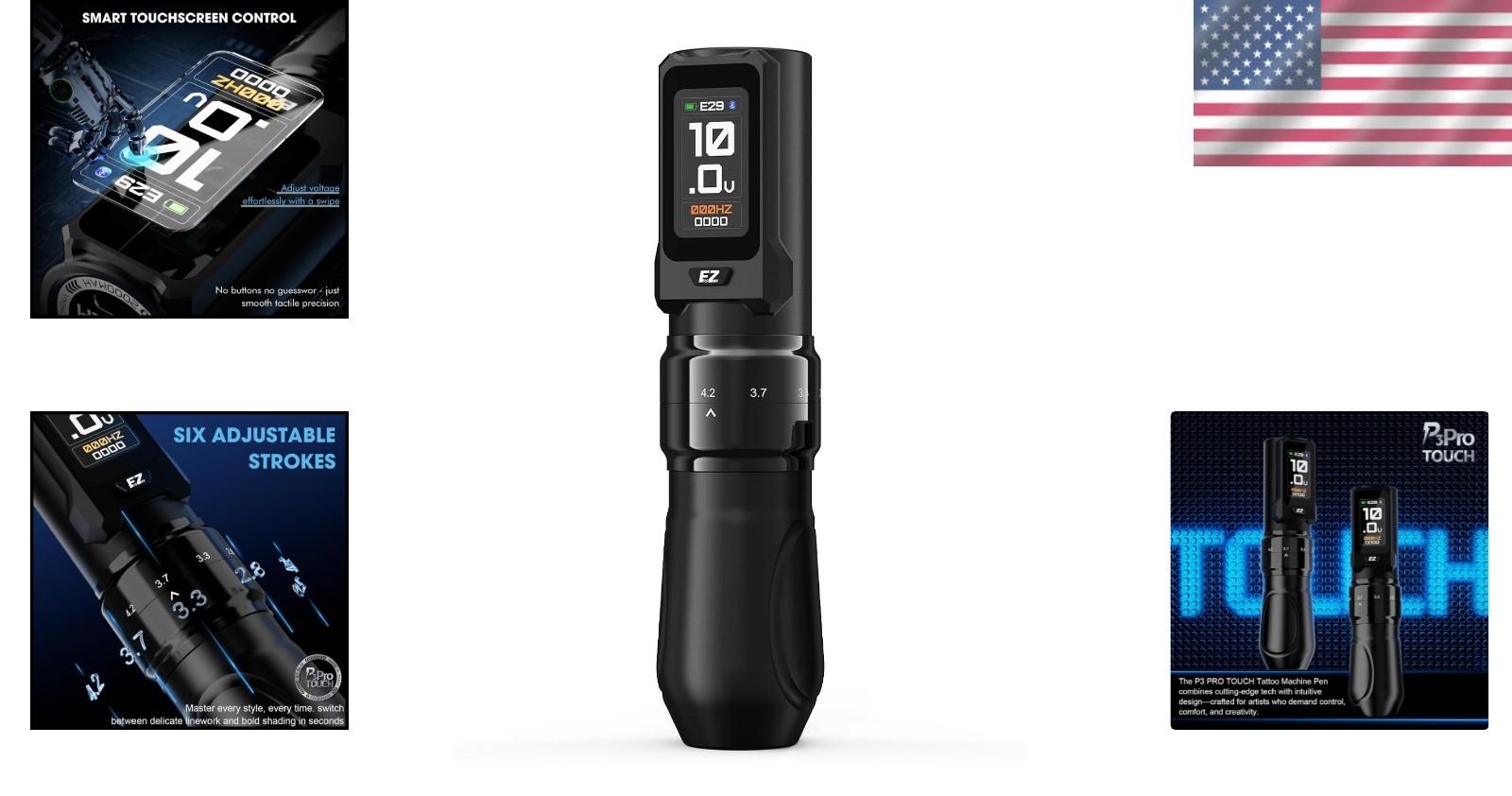 Touchscreen Tattoo Machine, Adjustable Strokes, Black