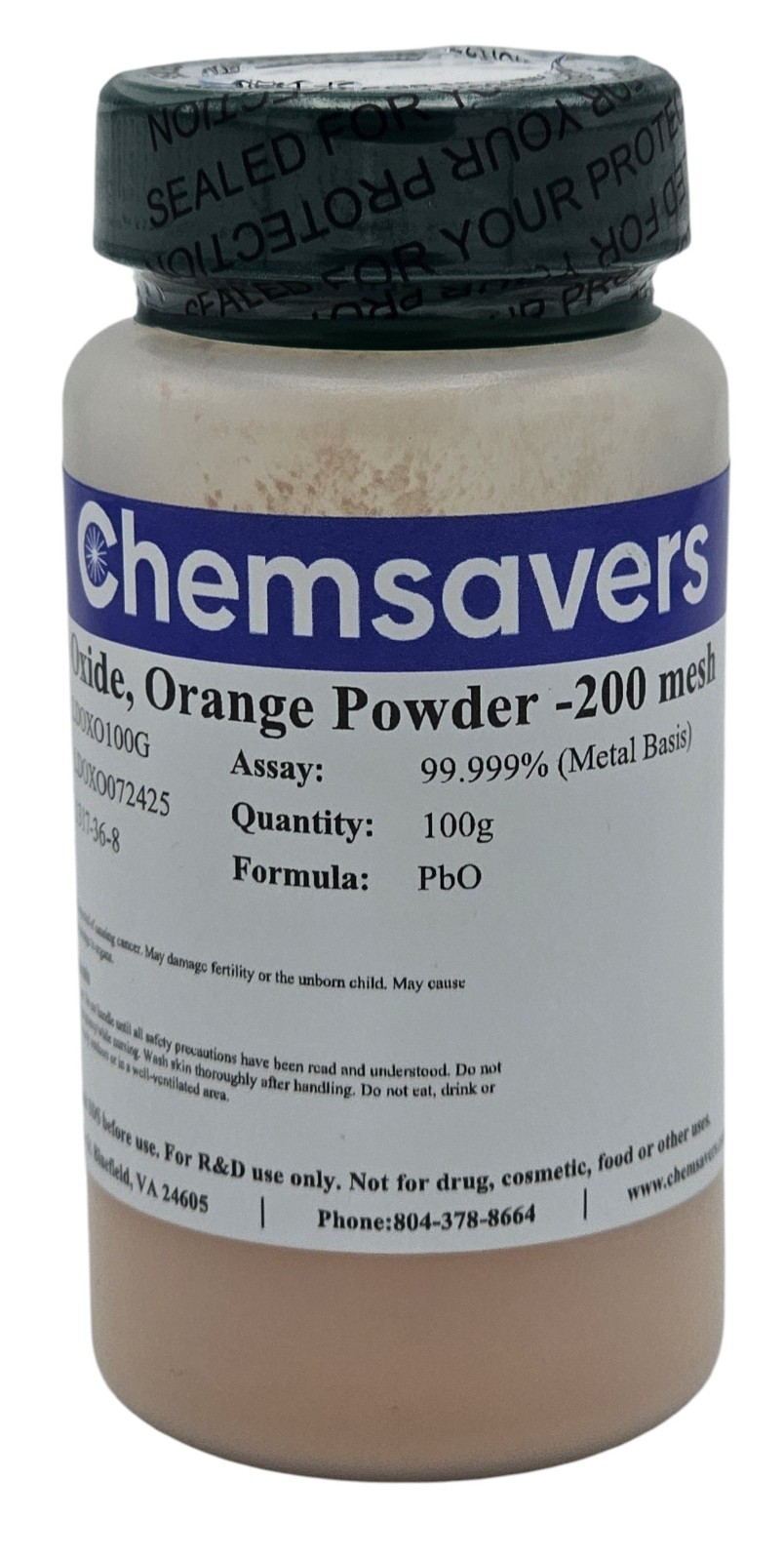 Lead(II) Oxide, Orange Powder -200 mesh, 99.999% (Metals Basis), 100g