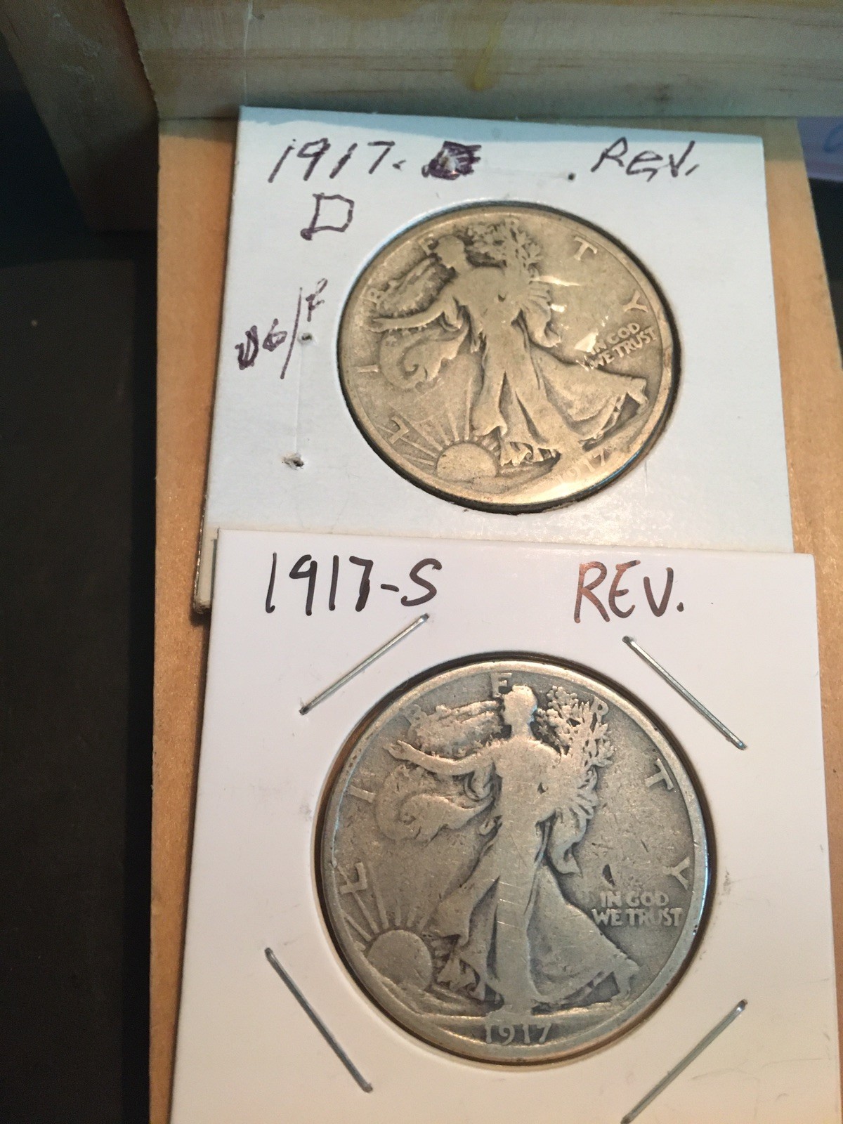 1917-D/S REV Walking Liberty Half Dollars (Lot of 2 )90% Silver Coins.