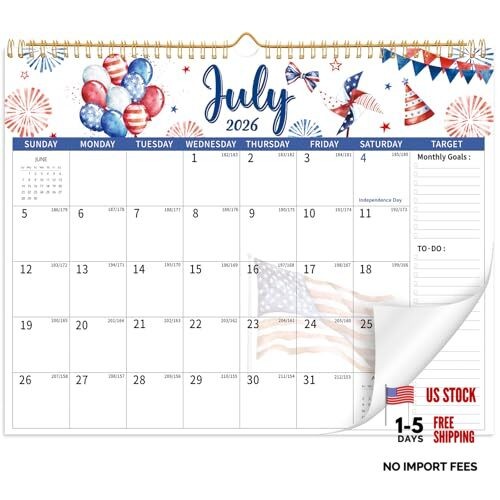 Wall Calendar 2026-2027, 18 Month Large Desk 2026.7-2027.12Festival Watercolor