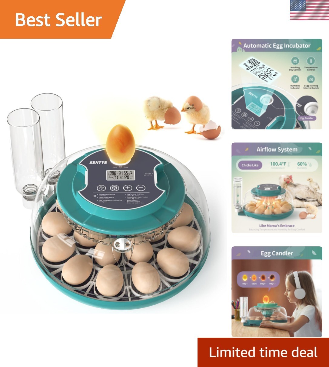 Automatic Egg Hatcher with LED Screen, Large Egg with Adjustable Turning & Hu...