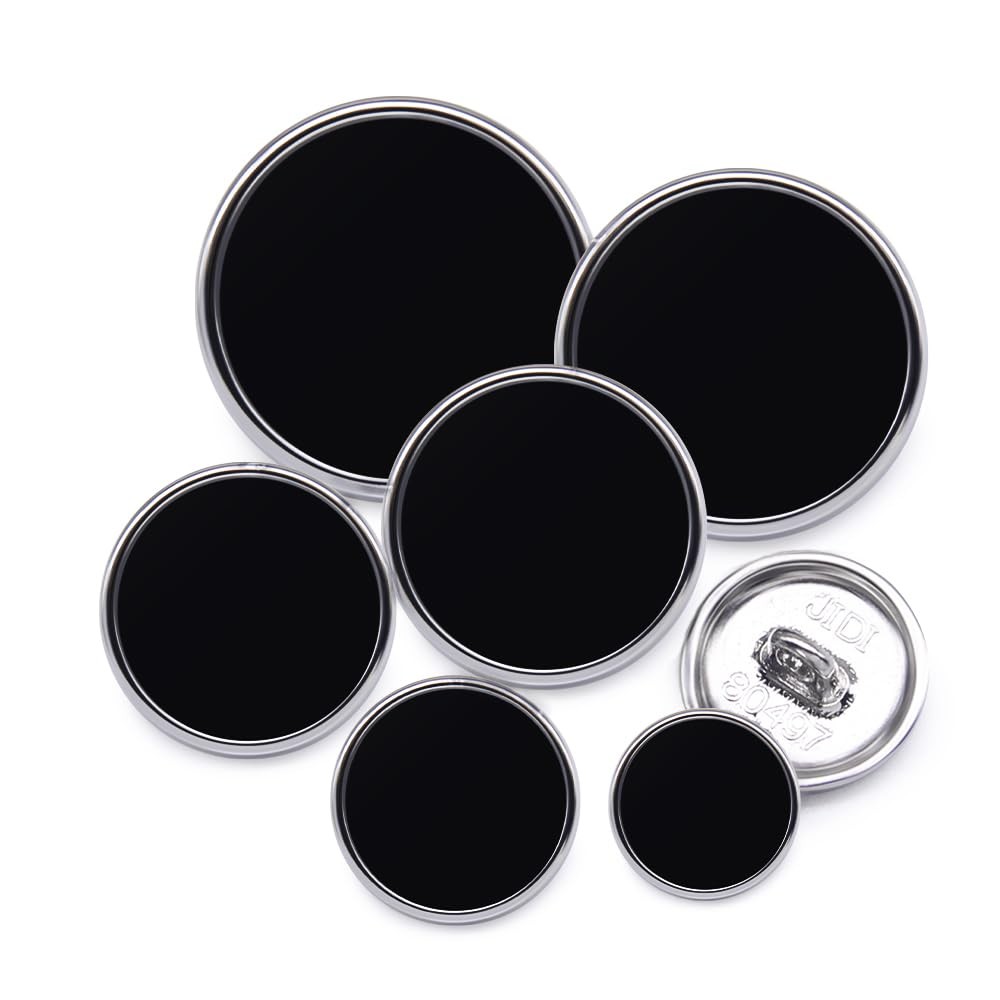 36 Pieces Mixed 6 Sizes Metal Button Alloy Shank Round Suit Coat Shirt Silver