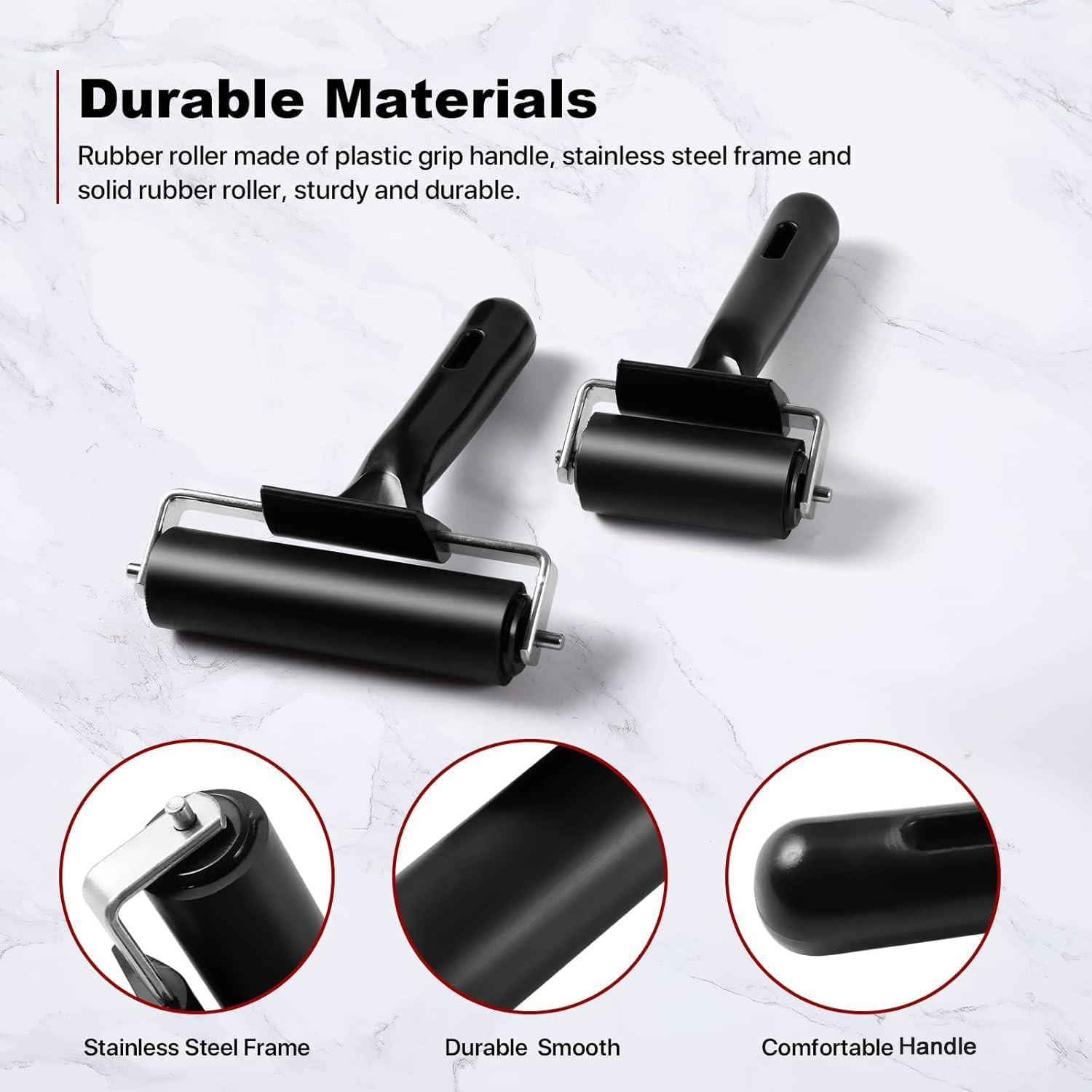 3 Pack Brayer Rollers for Crafting, Vinyl Rubber Roller Brayers, Printmaking Bra