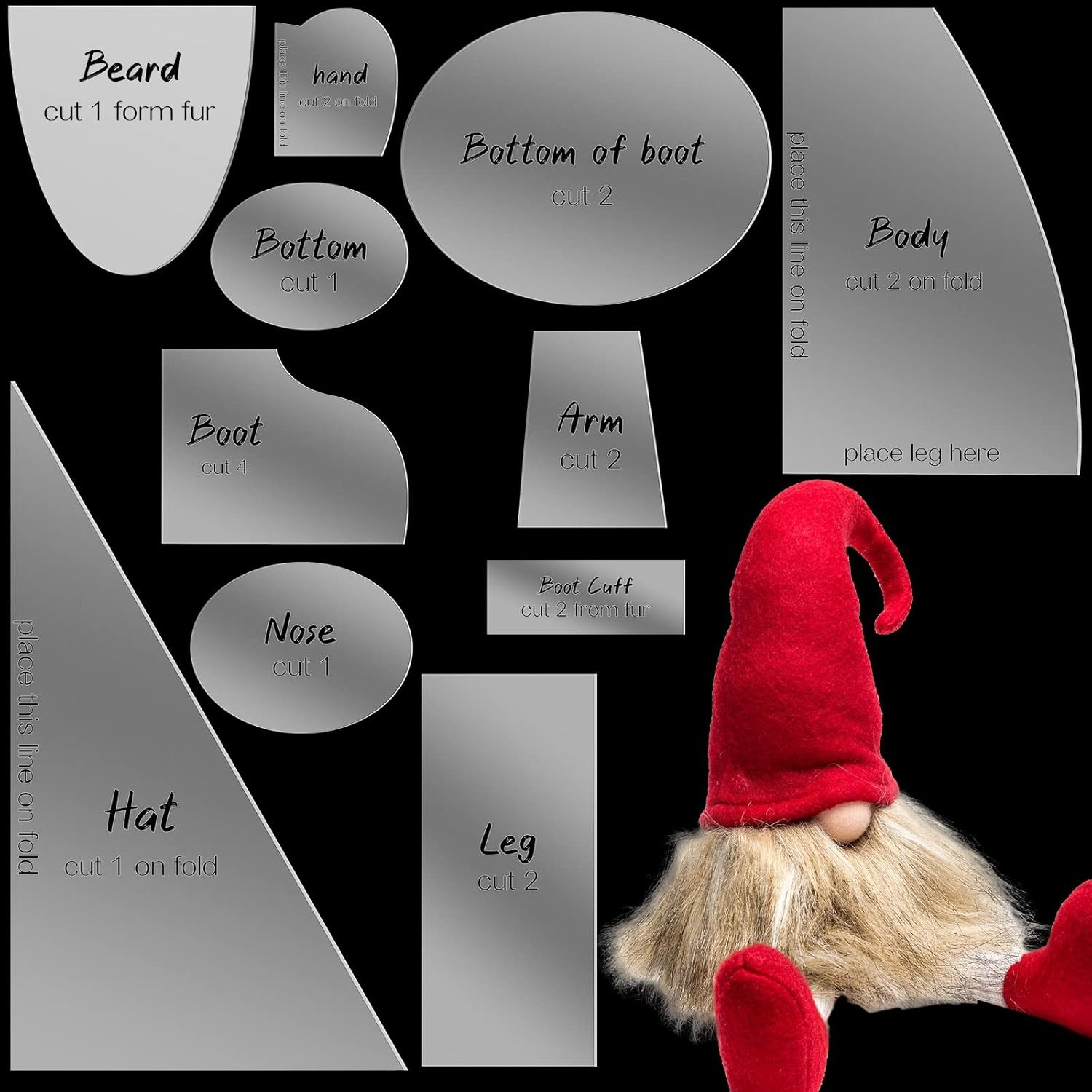 Jutom 11 Pcs Christmas Gnome Patterns for Sewing Basic transparent