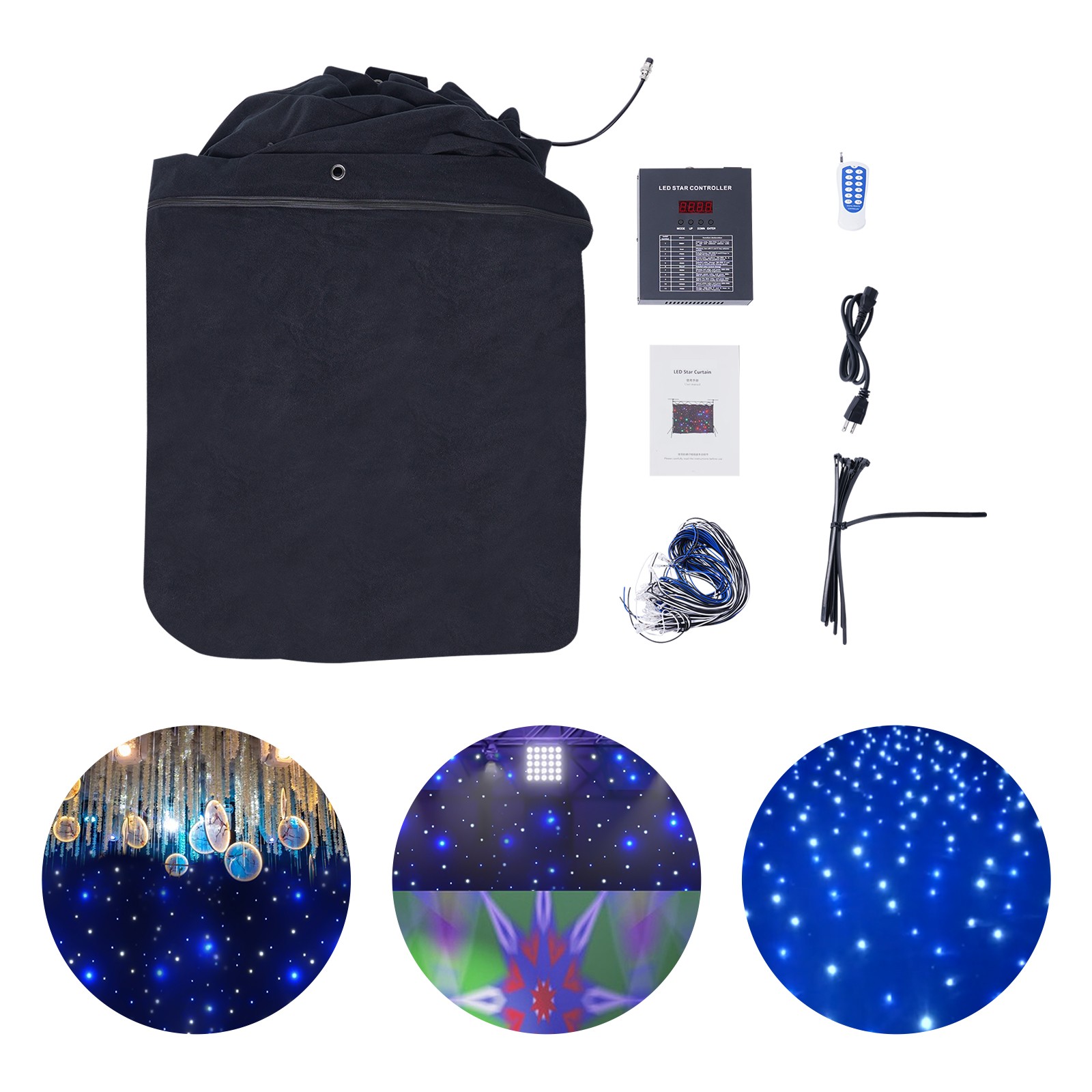 Starlight Curtain 20x10FT Background Starry Sky Stage Backdrop DMX 512 w/ Remote