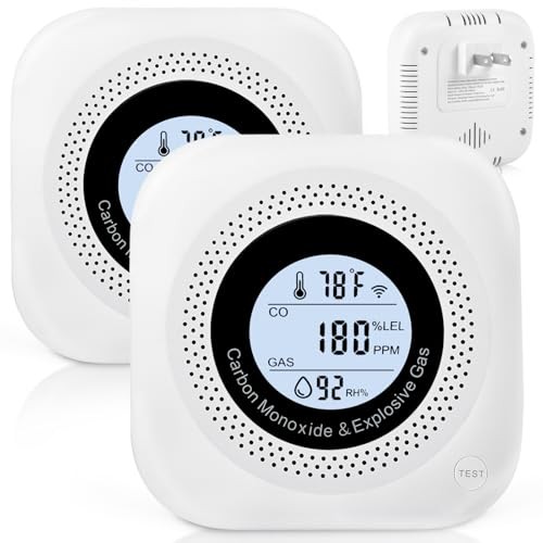 Carbon Monoxide Detectors 2Pack YC302 Pro+ White Portable 4-in-1 Natural Leak