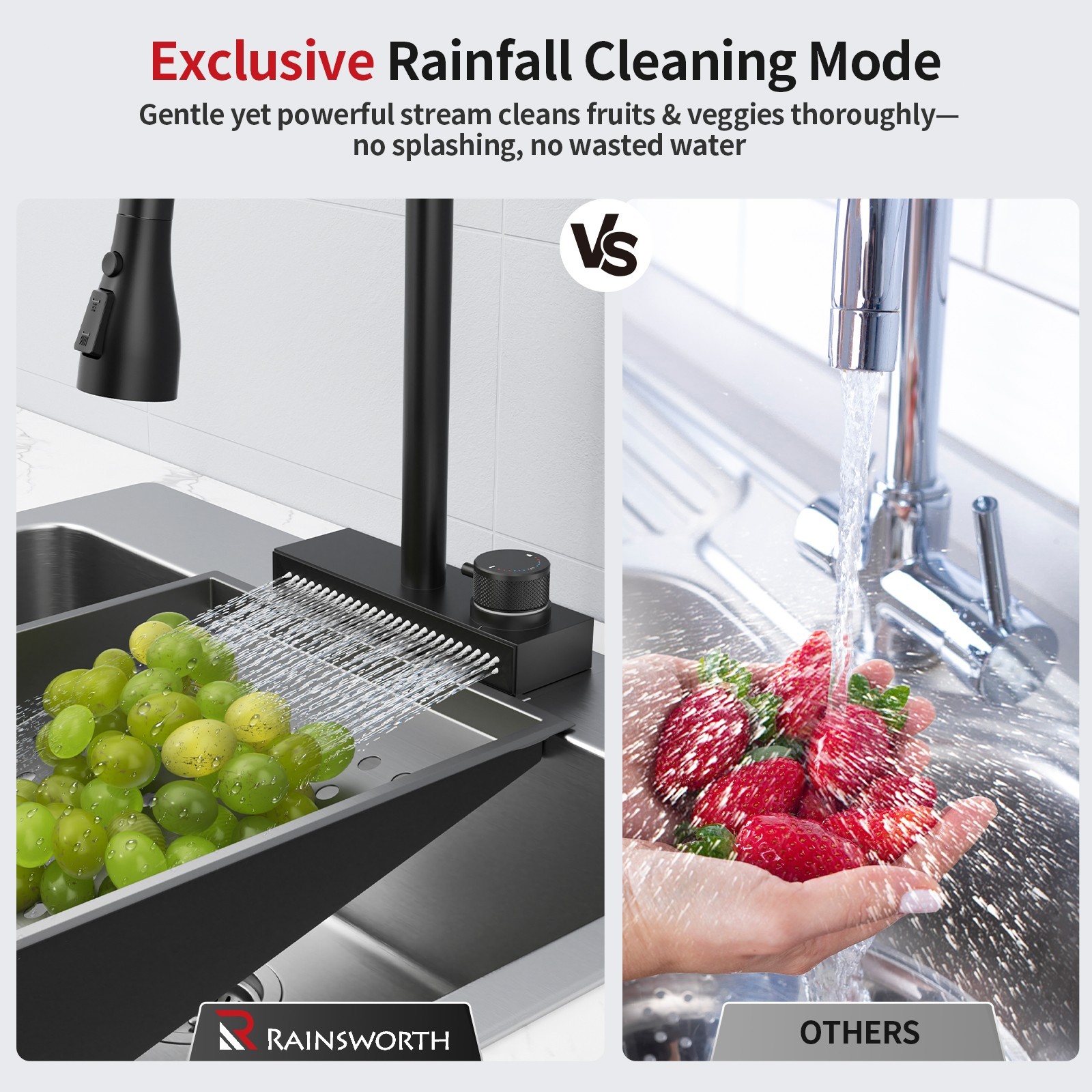 Black 3-function Pull-down Rain Kitchen Faucet