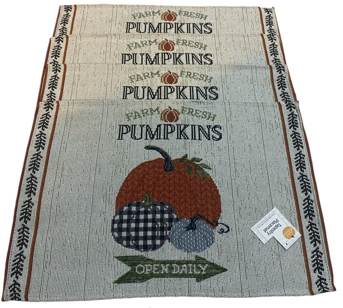 Fall Table Runner Placemat Set Farm Fresh Pumpkins Tapestry Harvest Décor