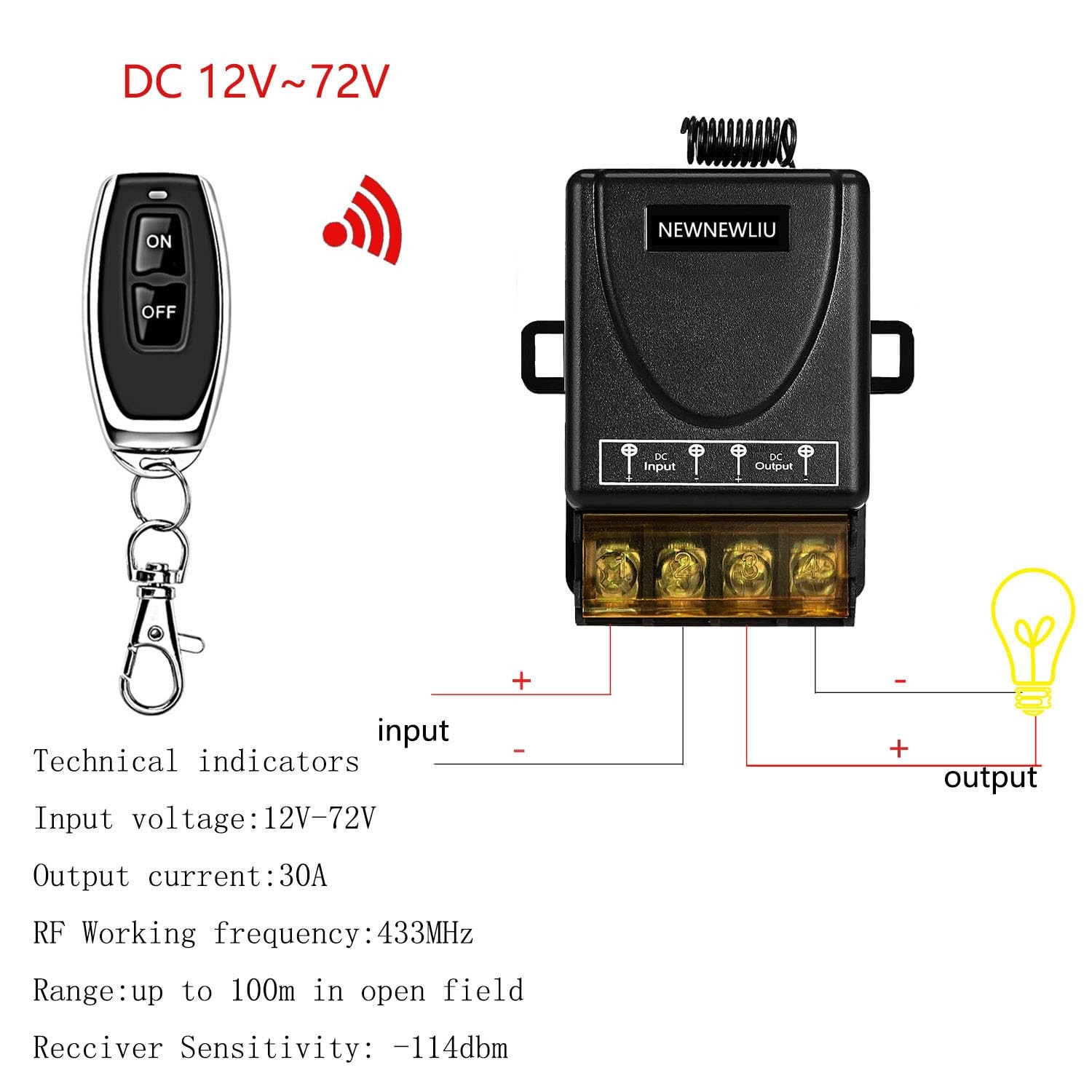 12 Volt Remote Switch Wireless,DC12V/24V/48V/72V/30A Relay | ,Remote Control Swi