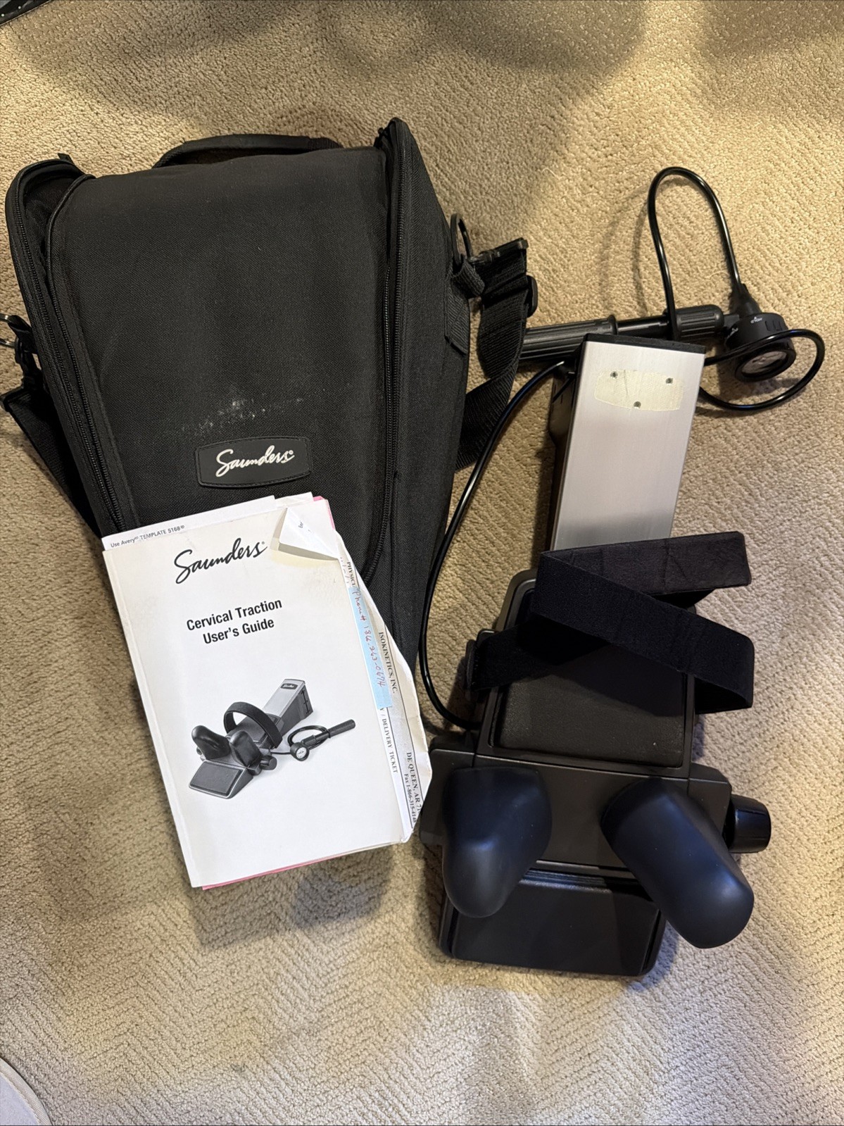 Saunder Cervical Traction Device  w/ Pump Instructions & Deluxe Carrying Bag ExC