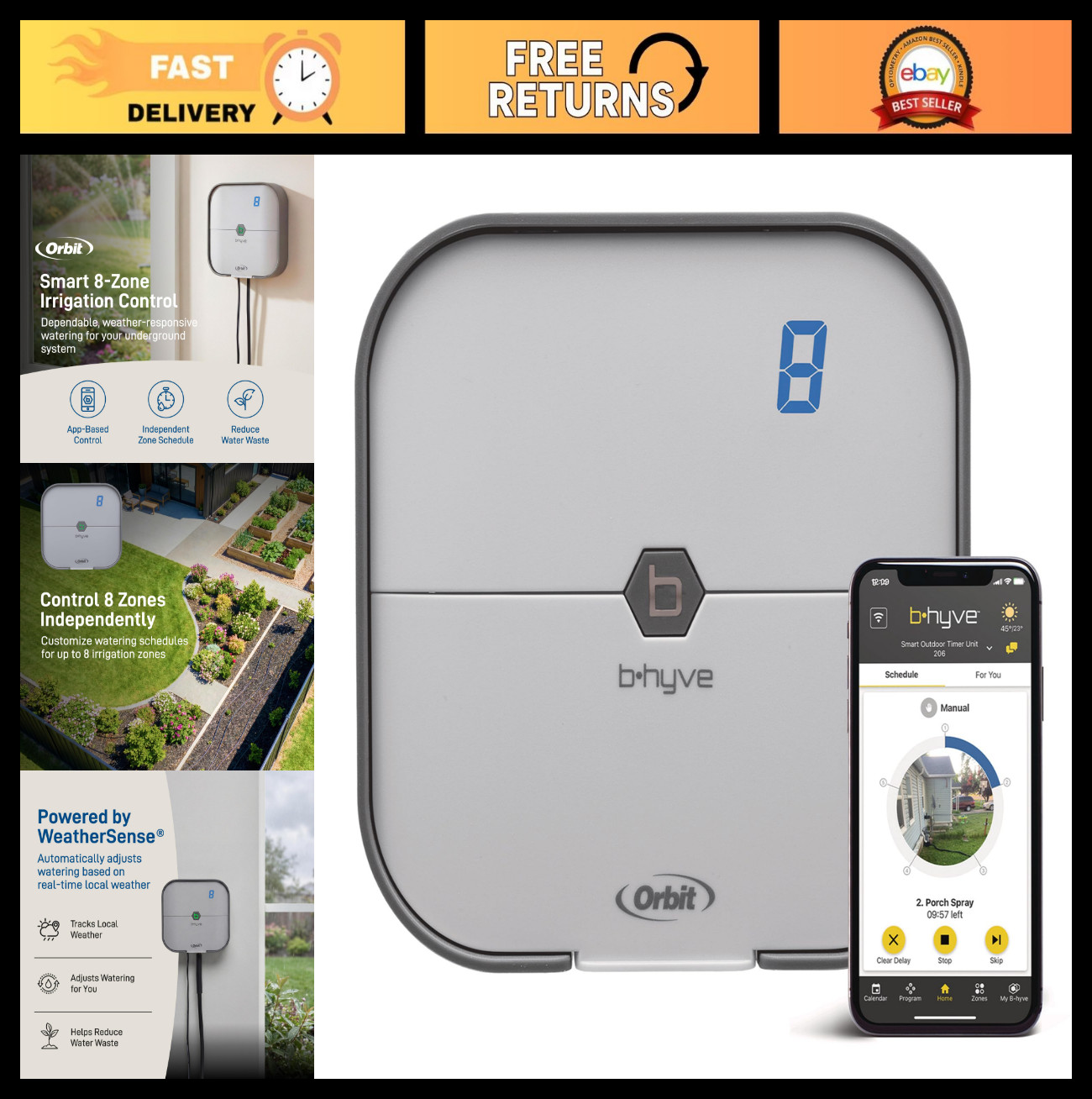 Smart WiFi Indoor Sprinkler Controller - 8-Zone Irrigation System - App Control,