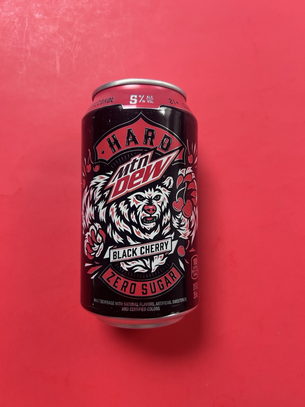 Mountain Dew HARD Black Cherry Zero Sugar Empty Bottom Opened 12oz Can