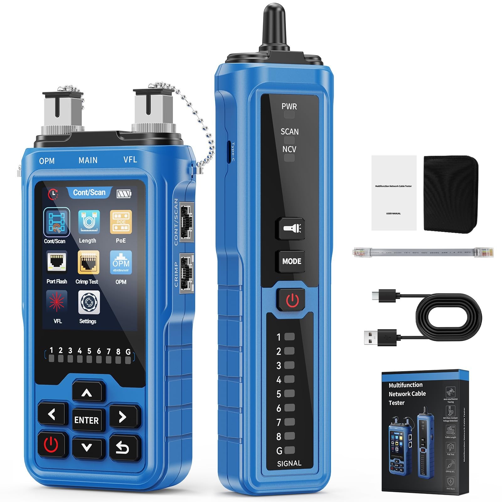 8-in-1 Network Cable Tester with PoE & VFL