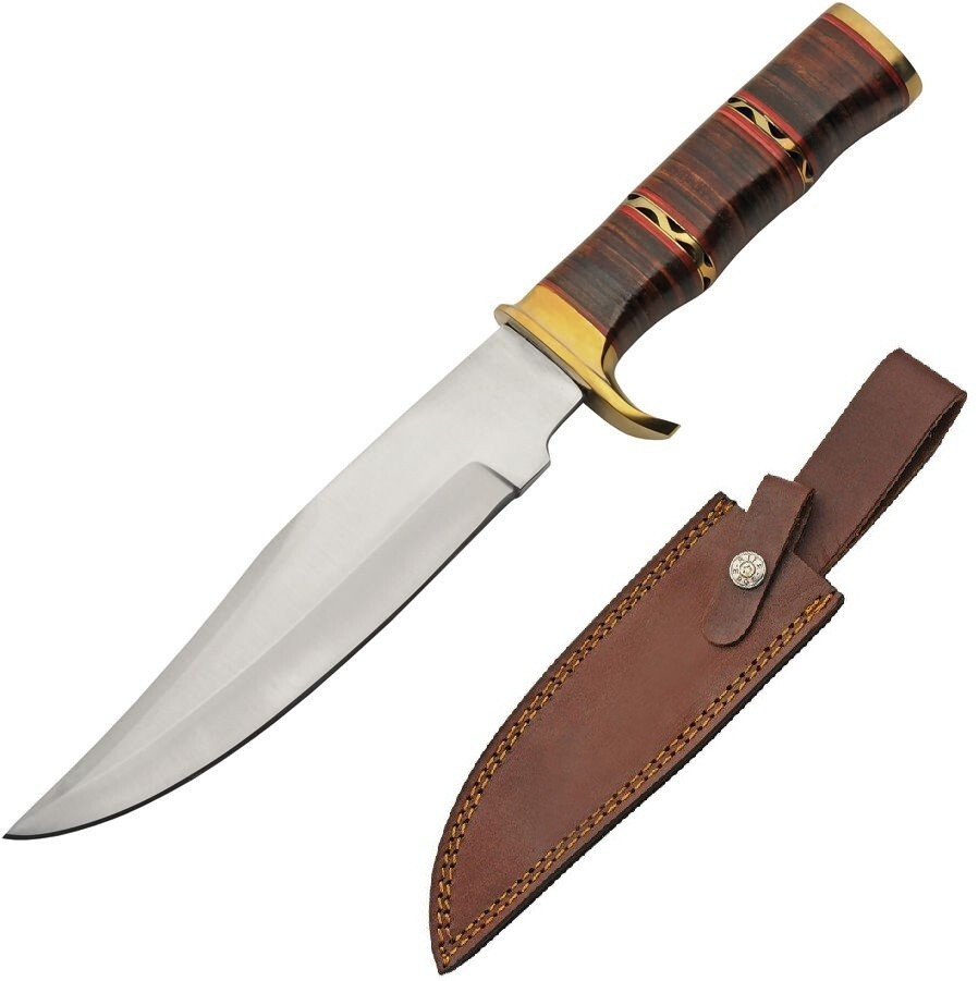 Filework Hunter Fixed Knife 7.5" Stainless Steel Blade Stacked Leather Handle