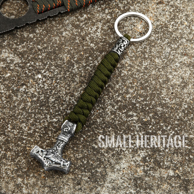 Viking Keychain Mjolnir Hammer Car Key Ring Survival Paracord Rope Men Pendant