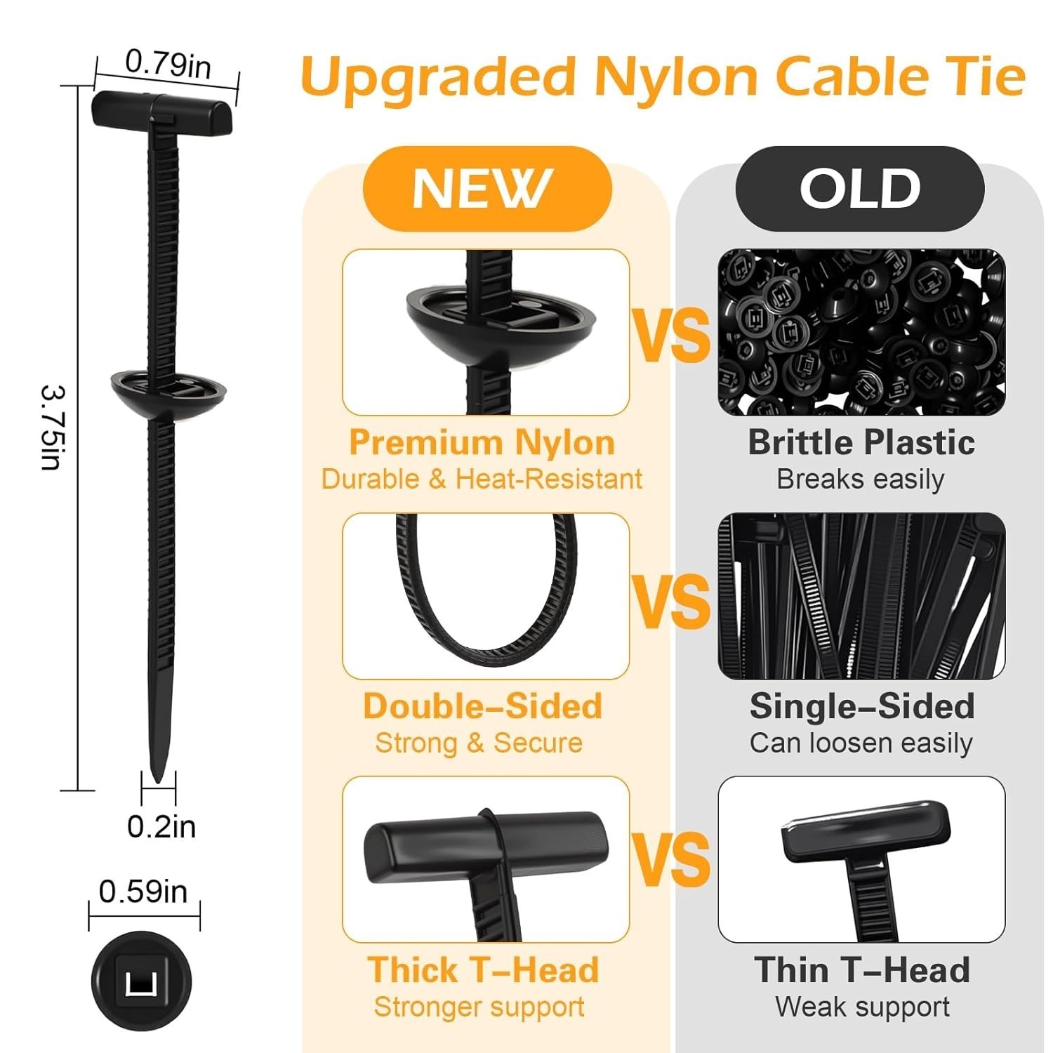 Nylon Universal Cable Tie Buckle Heavy Duty Self-Locking Zip Ties Pick Pack