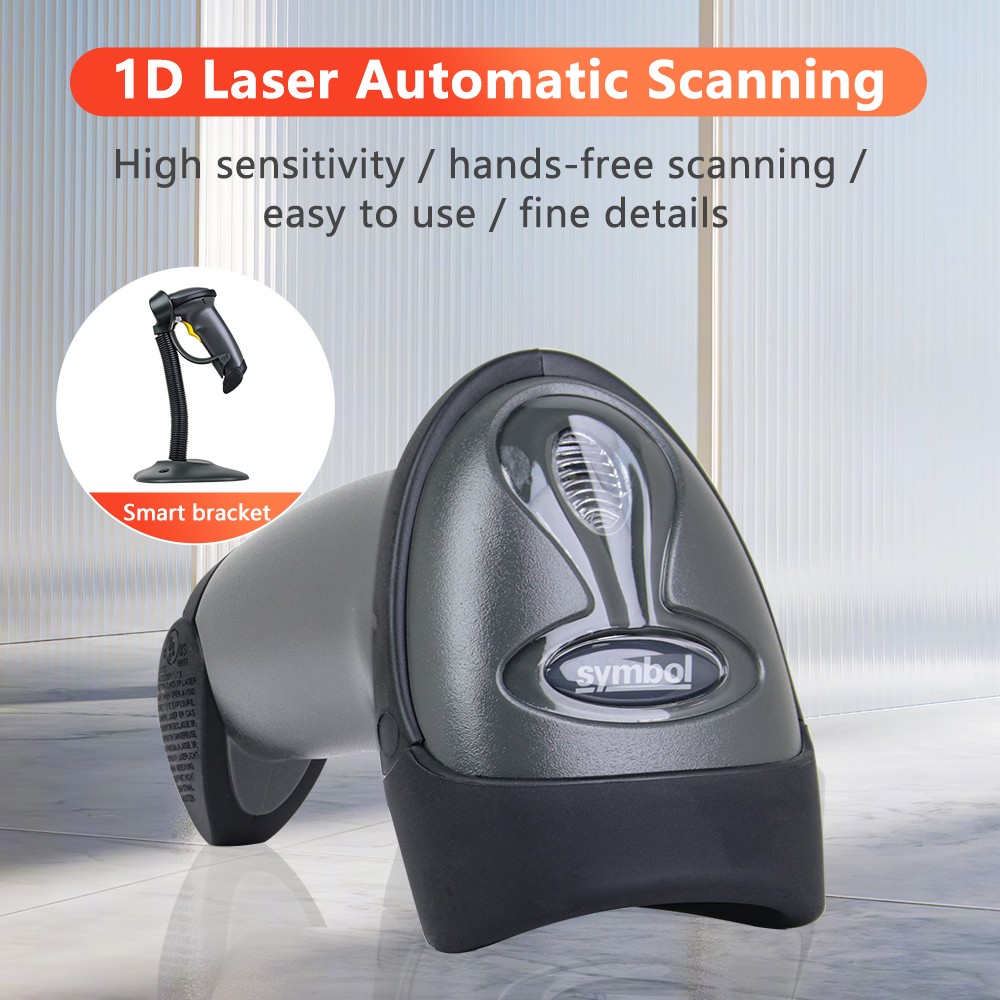 Symbol Motorola LS2208 Handheld 1D Laser Barcode Scanner with Stand+USB Cable