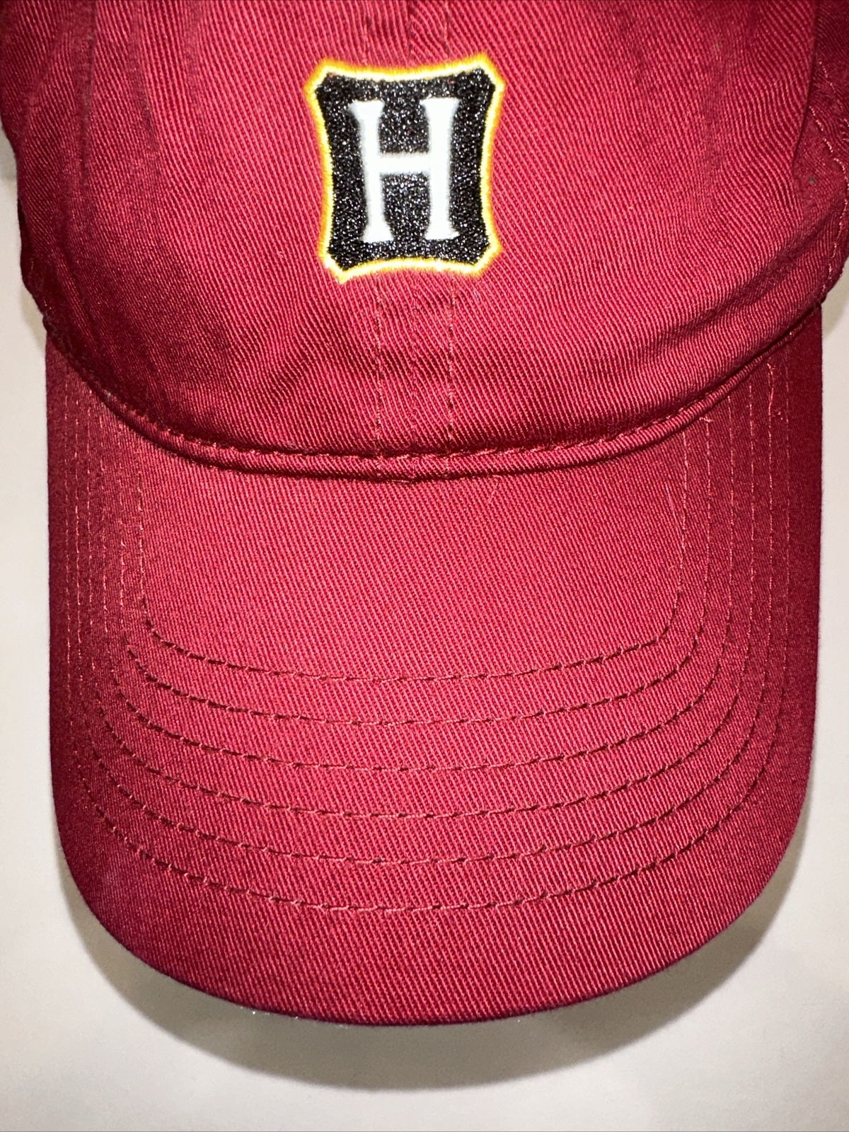 Hogwarts Logo with Black White Gold H on Maroon Hat Cap Harry Potter Hook Loop