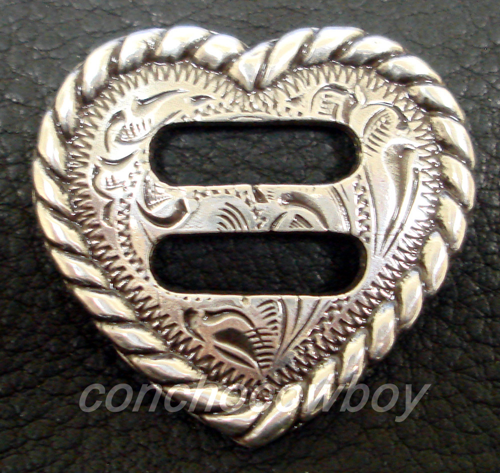 WESTERN HORSE HEADSTALL SADDLE TACK ROPE EDGE HEART SLOTTED CONCHOS 1-1/4"