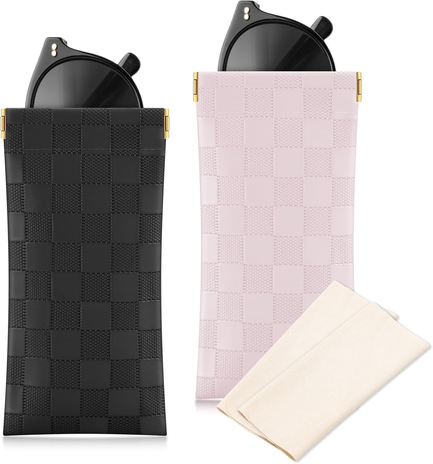 Sunglasses Case, 2 Pcs Soft Eyeglass Cases Checkered Sunglass Case Portable Sque