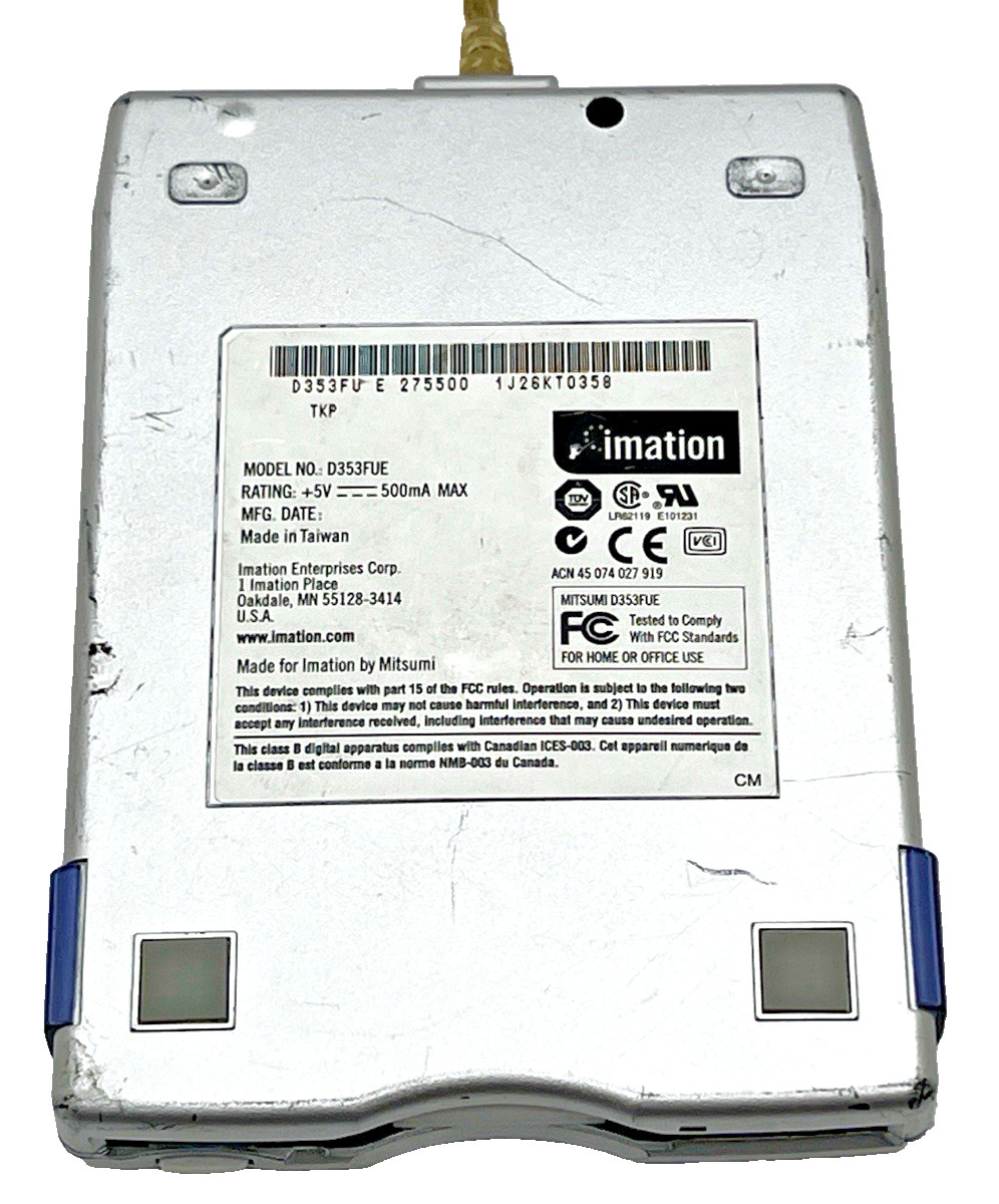 IMATION FLOPPY DISK DRIVE USB EXTERNAL DRIVE MODEL D353FUE w/USB CABLE