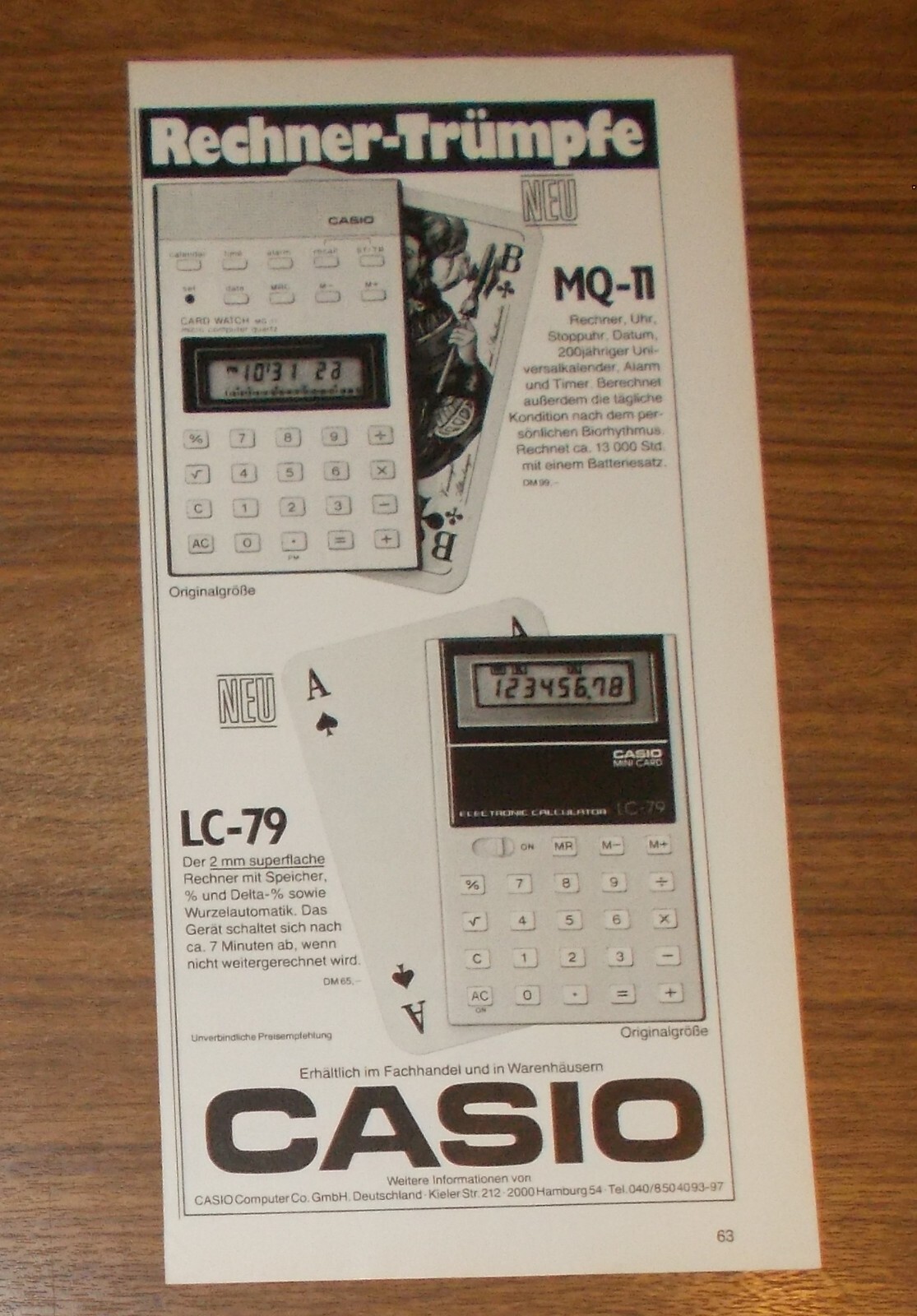 Rare Advertising Vintage CASIO MQ-11 LC-79 Calculator Trumps 1979