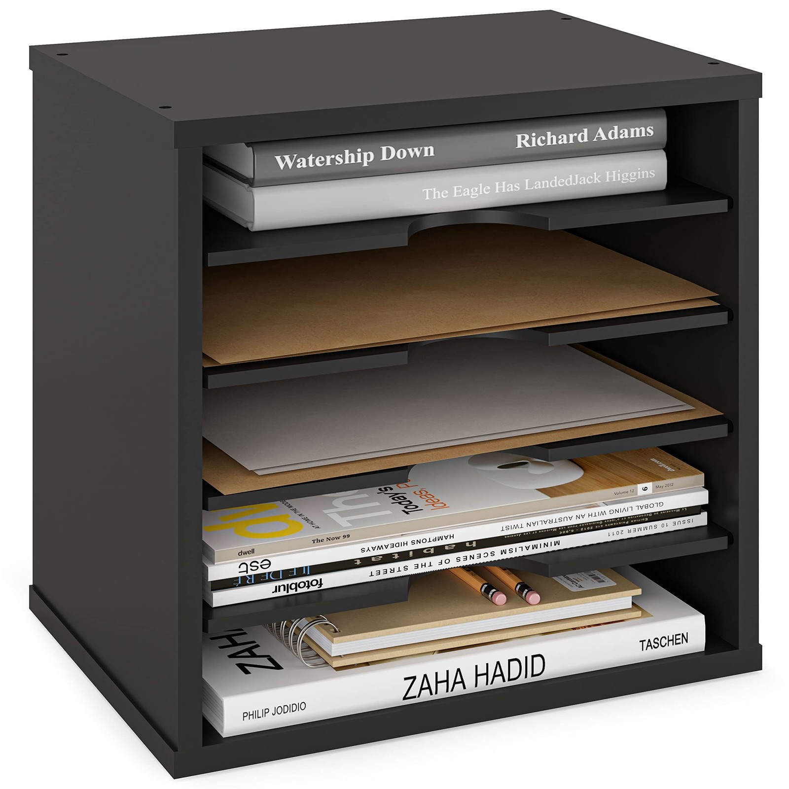 Ballucci 5-Tier File Organizer for Desk, Wooden Mail Sorter, Office Desk Orga...