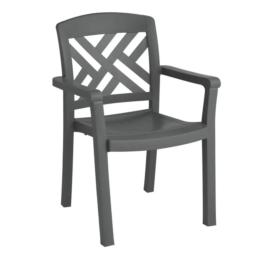 Grosfillex US451002 Sanibel Classic Charcoal Resin Stacking Armchair - 1 Doz