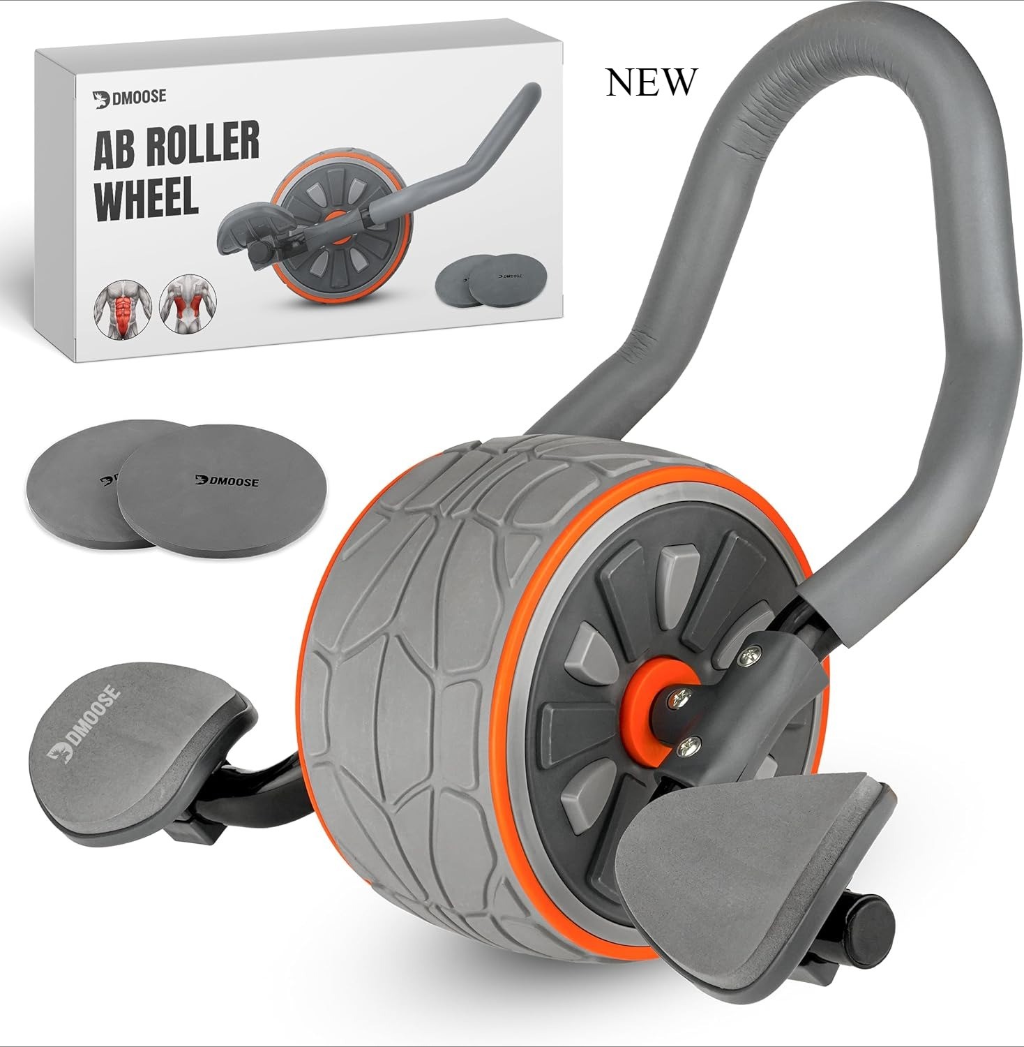 DMoose Fitness Ab Roller Wheel with Elbow Support & 2 Knee Pads -Grey