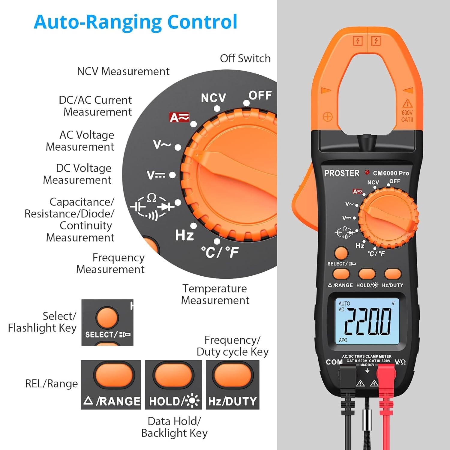 Rango automatico Amperimetro digital multimetro ohmetro/voltimetro AC DC