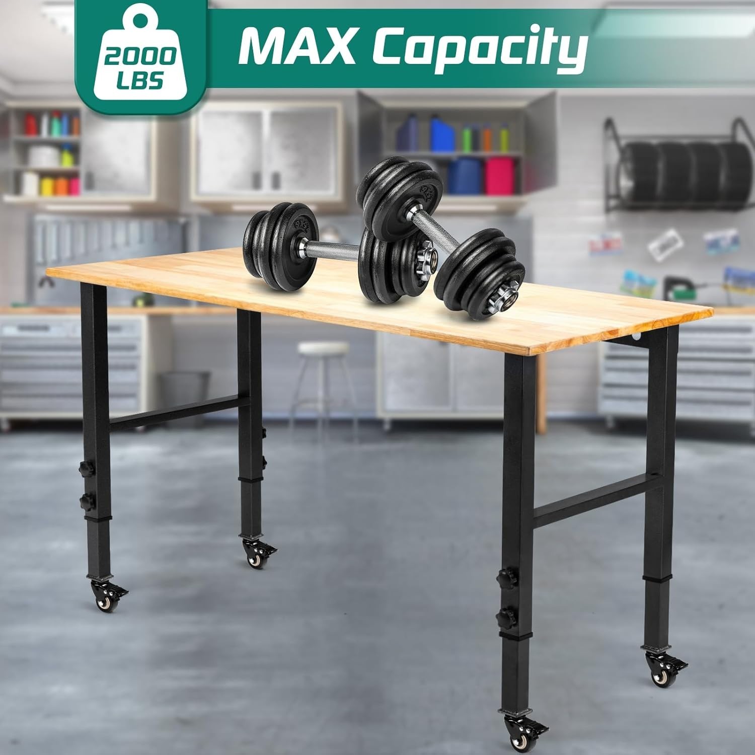 Versatile 48" Adjustable Workbench with 2000lbs Load Capacity & Lockable Casters