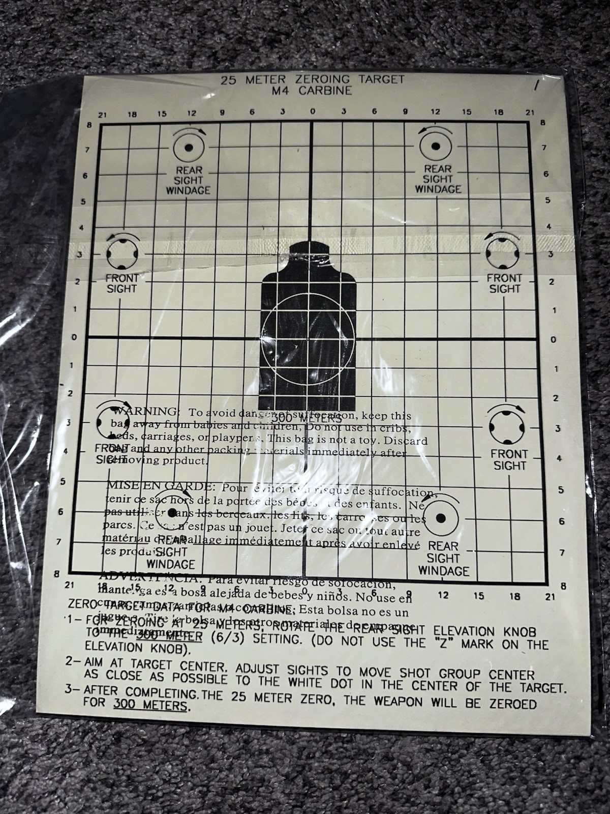 New! 25 Meter M16A2 Zeroing Target Heavy Tagboard Paper Pack of 25 Targets