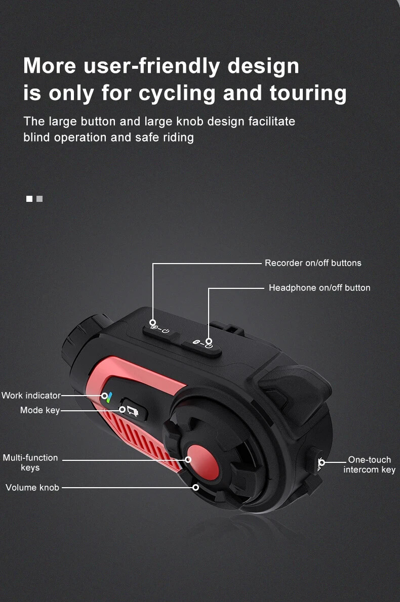 5.1 Bluetooth Motorcycle Intercom Camera 6 Riders Wireless Helmet Headset 2K FM