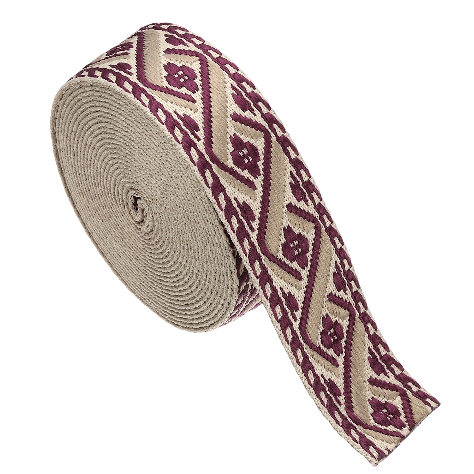 4.75Yards Cotton Webbing Strap 50mm Jacquard Webbing Strap, Cream-Wine Red